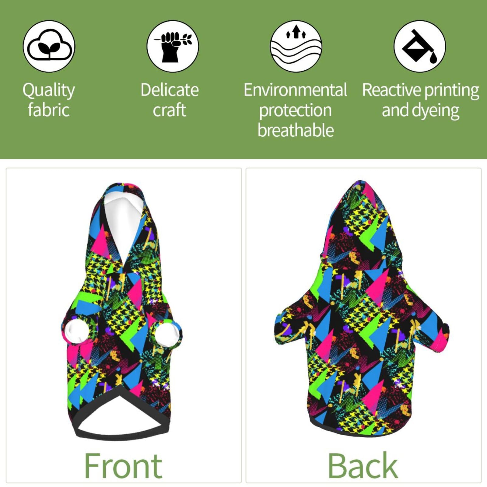 Dog Hoodies Puppy Sweater Cold Weather Dog Coats Soft Pet Clothes Hooded Sweatshirt For Dog Cat (Black Colorful Geometric 80S 90