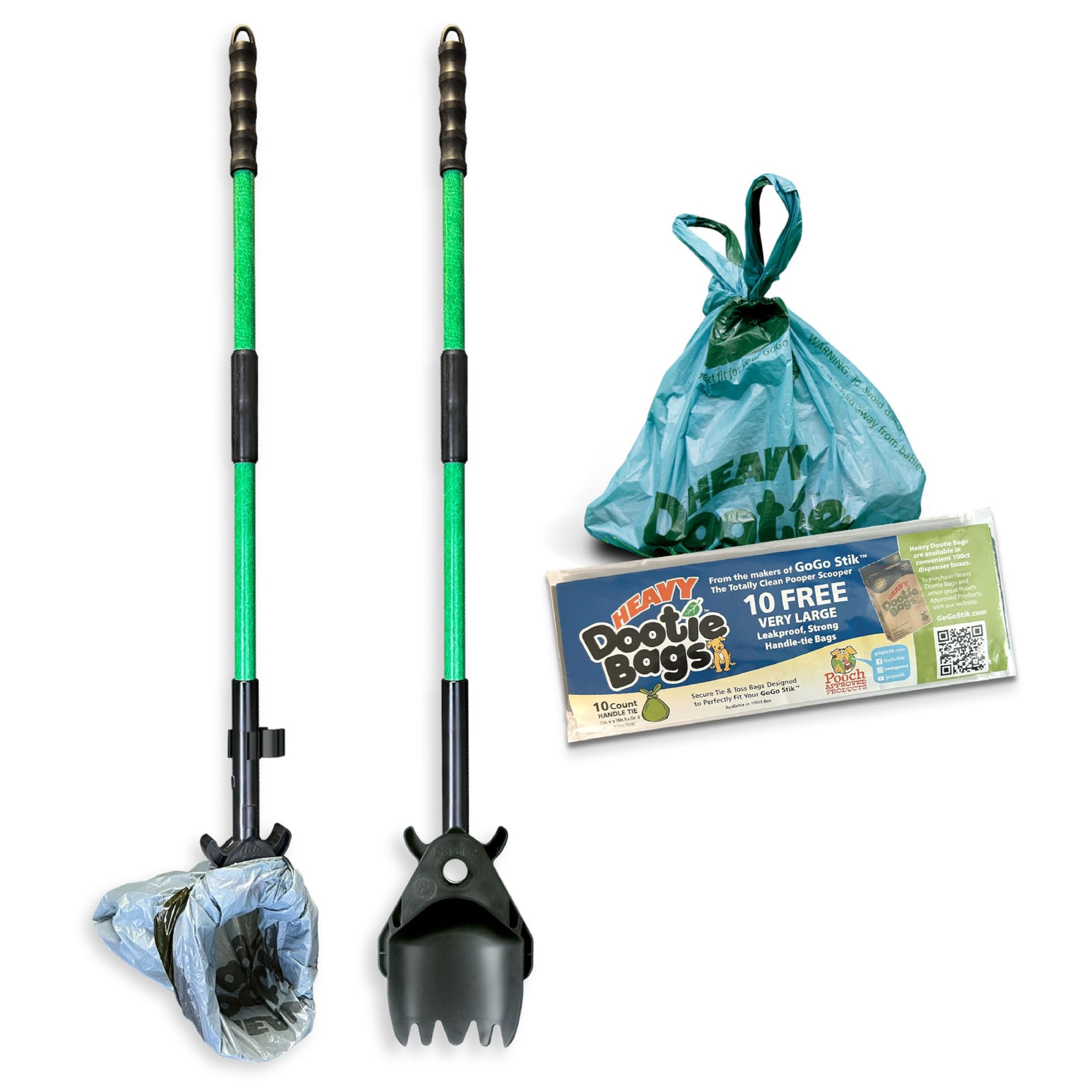 Xp Pooper Scooper & Rake Set - Quick, Clean, & Convenient. 37' No Bend. 10 Free Heavy Dootie Poop Bags For Dogs. Strong & Lightweight For All Dog Poop Cleanup & Waste Removal - Fits Any Style Bag.
