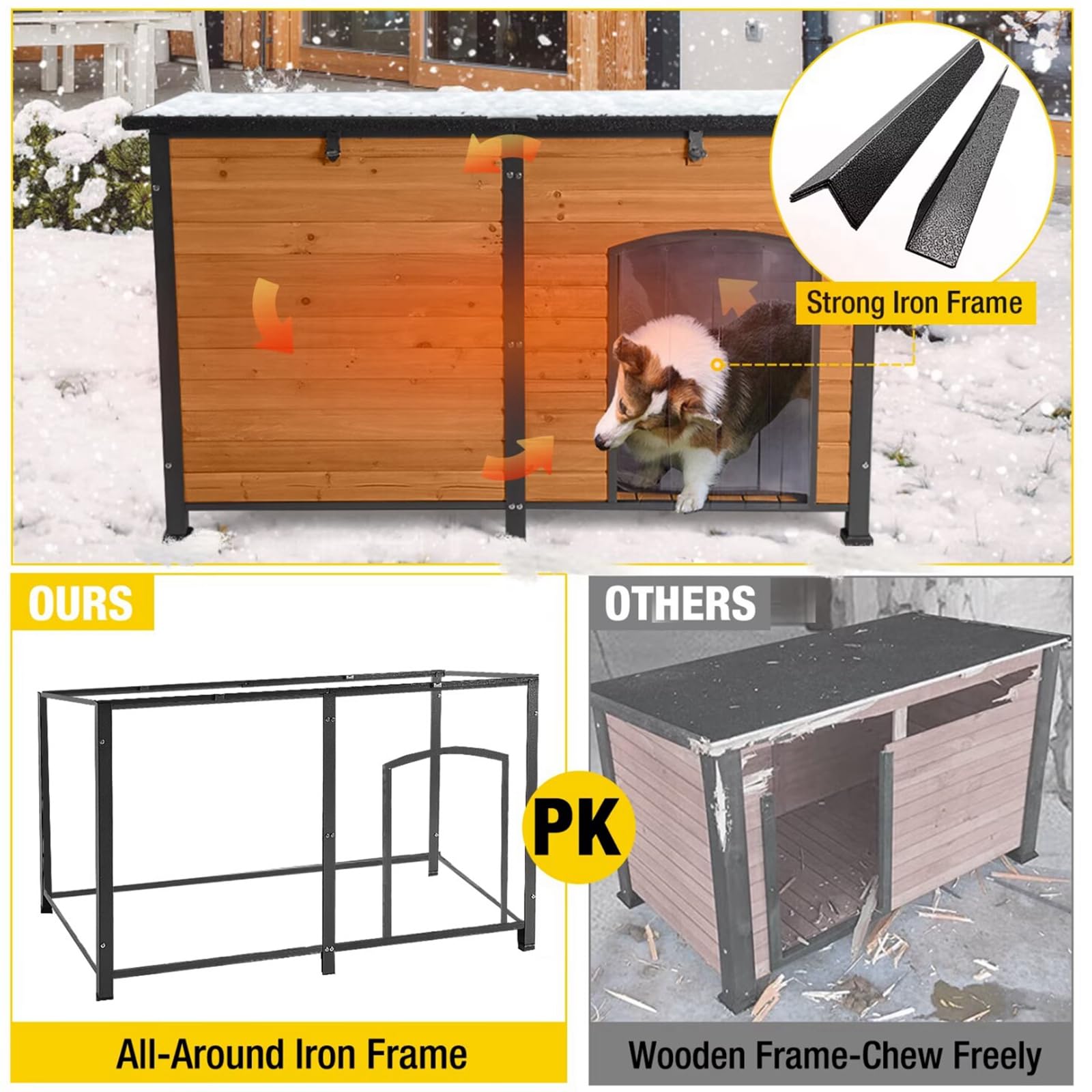 Aivituvin 59'' Large Dog House 100% Insulated Dog Kennel With Liner For Winter,Waterpoof For Outdoor & Indoor Use.