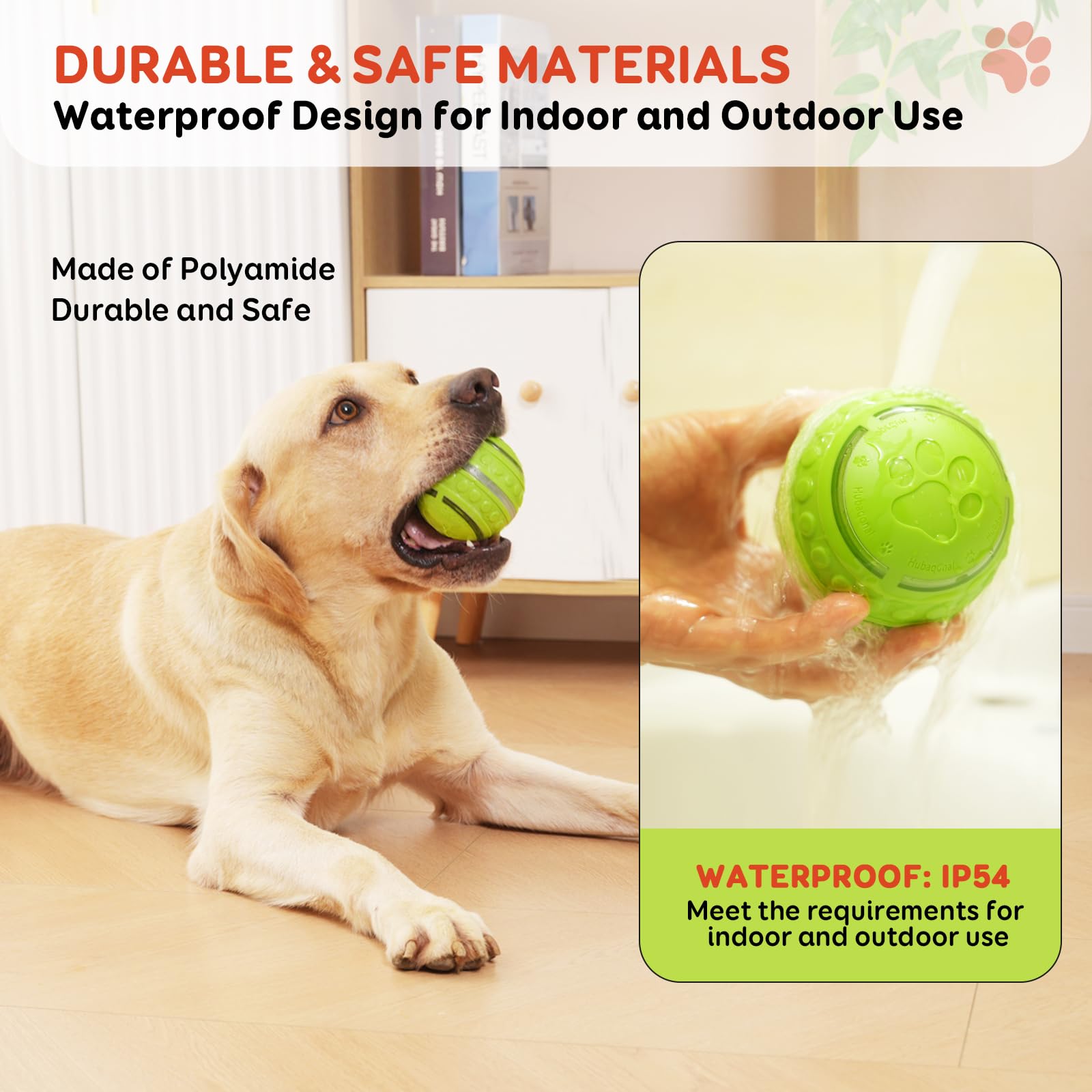 Hubaqonal Interactive Dog Toys Ball For Small & Medium Dogs, Durable Chew Toy For Aggressive Chewers, Automatic Rolling Dog Ball