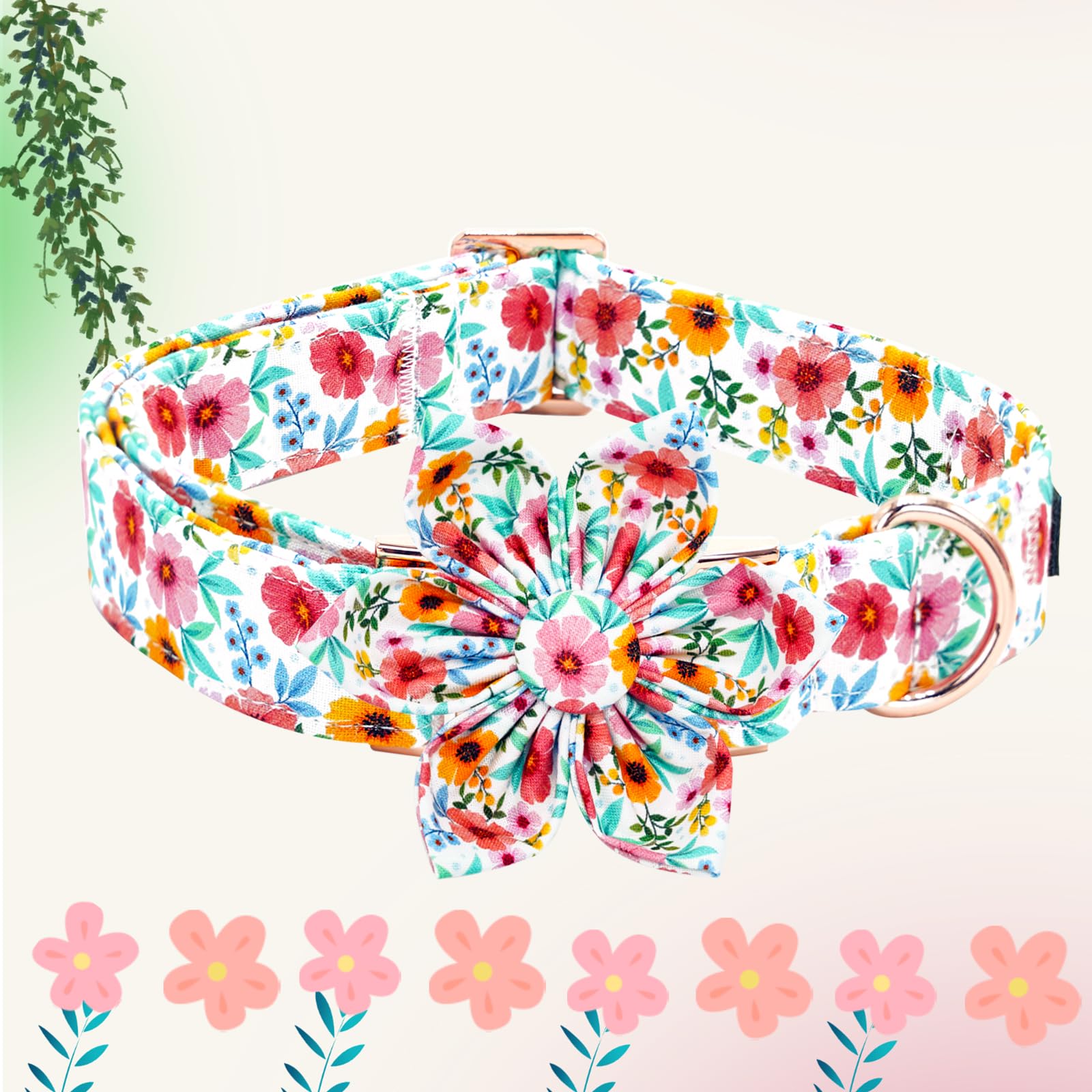 Elegant Little Tail Dog Collar- Cute Floral Dog Collar With Flower For Large Dogs, Female Adjustable Cotton Summer Pet Flower Pu