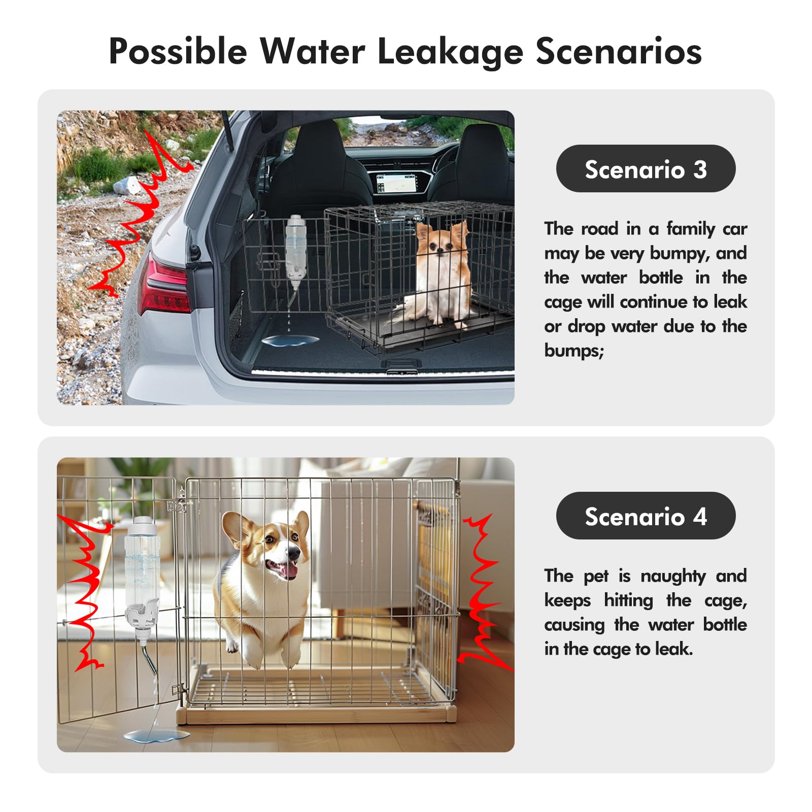 Vannon Dog Water Dispenser For Cage, 20Oz Auto Feeding Crate Water Bottle For Dogs, Cats & Rabbits, Pet Nozzle Diameter: 12Mm, B