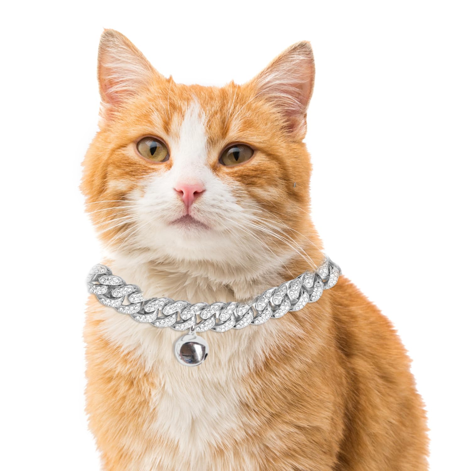 Halukakah Cat Collar - Carat - Iced Out Diamond Cuban Link Gold Chain For Cats & Kittens - Platinum Plated 14'' Collar Size - Fo