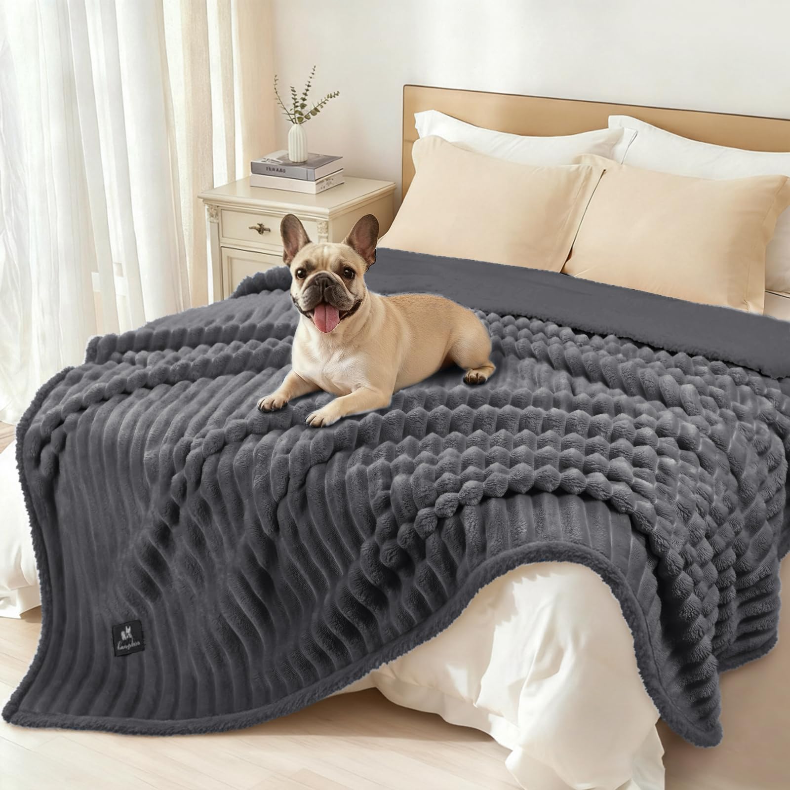 Luciphia Waterproof Dog Blanket for Large Dogs Ultra-Soft Calming Cut Pile Flannel Throw Durable & Warm Furniture Protection for
