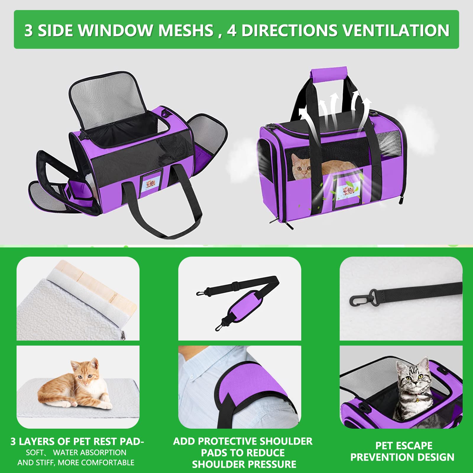 Seclato Large Cat Carrier Soft Sided Pet Carriers For Large Cats Under 25 Lbs, 20'' Dog Carrier Cat Carrier For 2 Cats Travel Ca