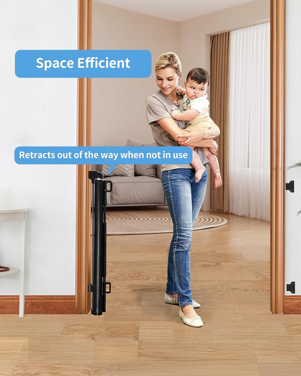 Veraste 2 Pack Retractable Baby Gate,Mesh Baby Gate Or Mesh Dog Gate,33' Tall,Extends Up To 55' Wide,Child Safety Gate For Doorways, Stairs, Hallways, Indoor/Outdoor(Black,33'X55'