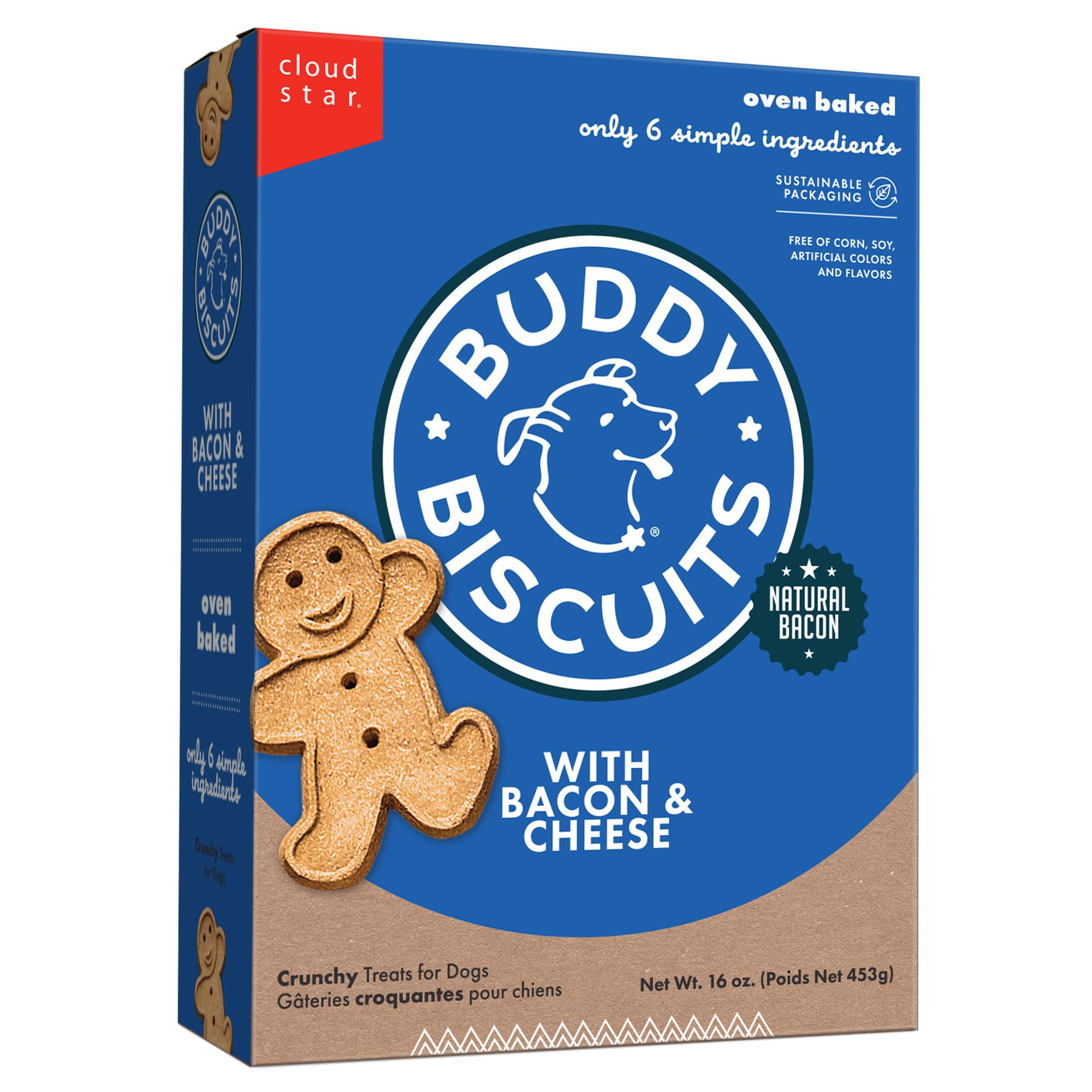 Buddy Biscuits 16 oz Box of Crunchy Dog Treats Made with Bacon & Cheese