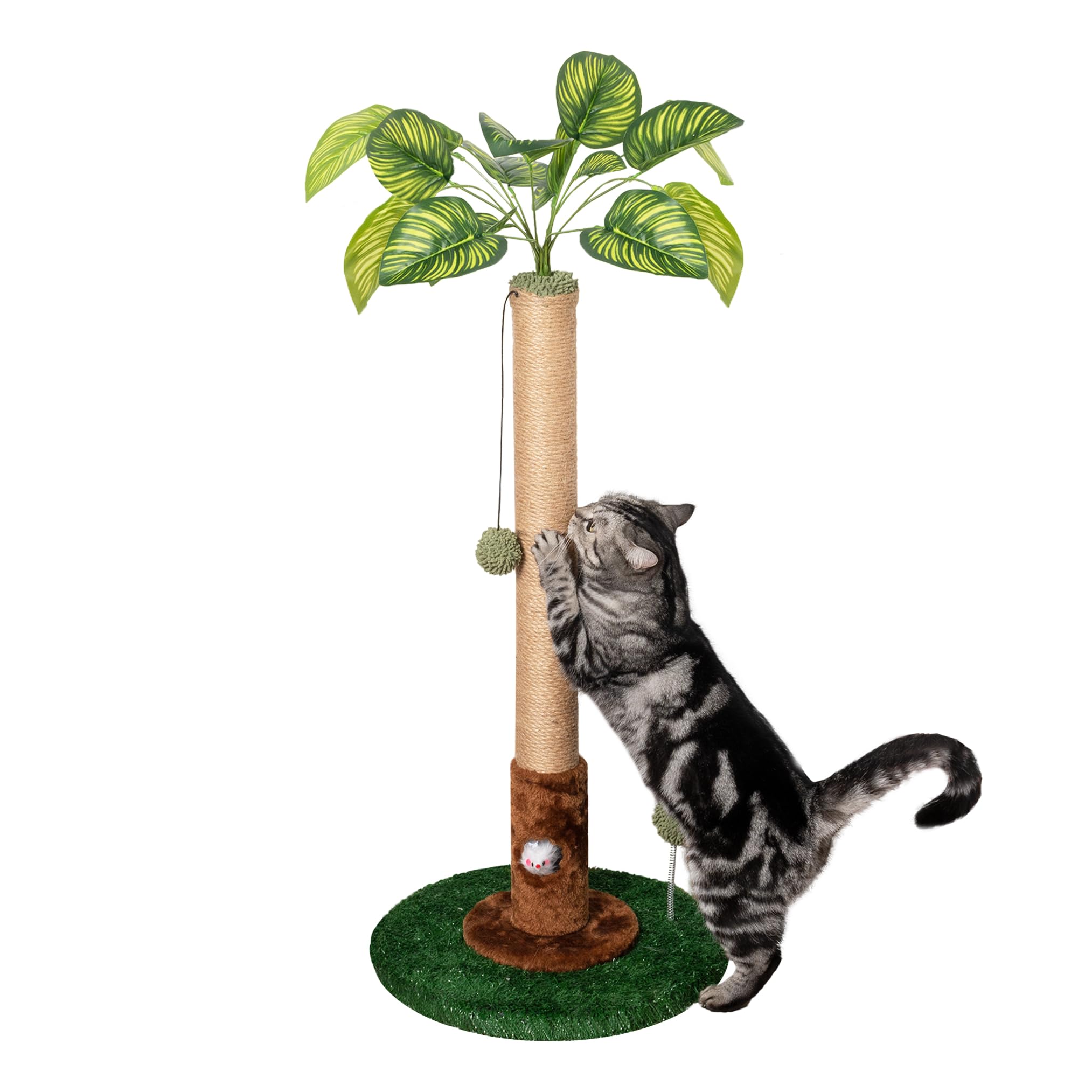 Meowoou Cat Scratching Post For Indoor Cats And Kitten, 35    Tall Monstera Cat Scratching Post With Sisal Hanging Interactive B