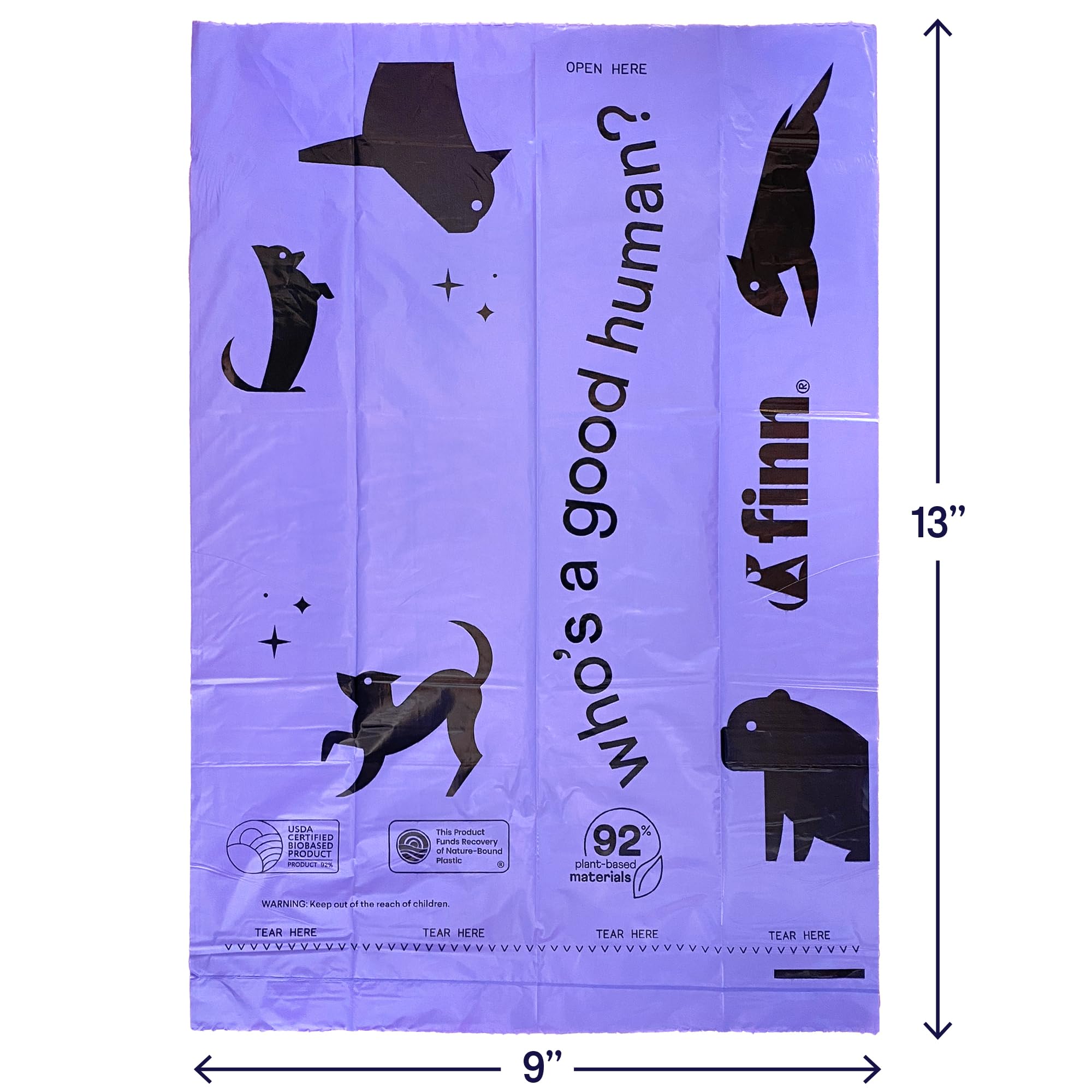 Finn 92% Biobased Poop Bags | Usda-Certified Biopreferred Product | Made From 92% Plant-Based Materials / 8% Pe | Unscented Dog