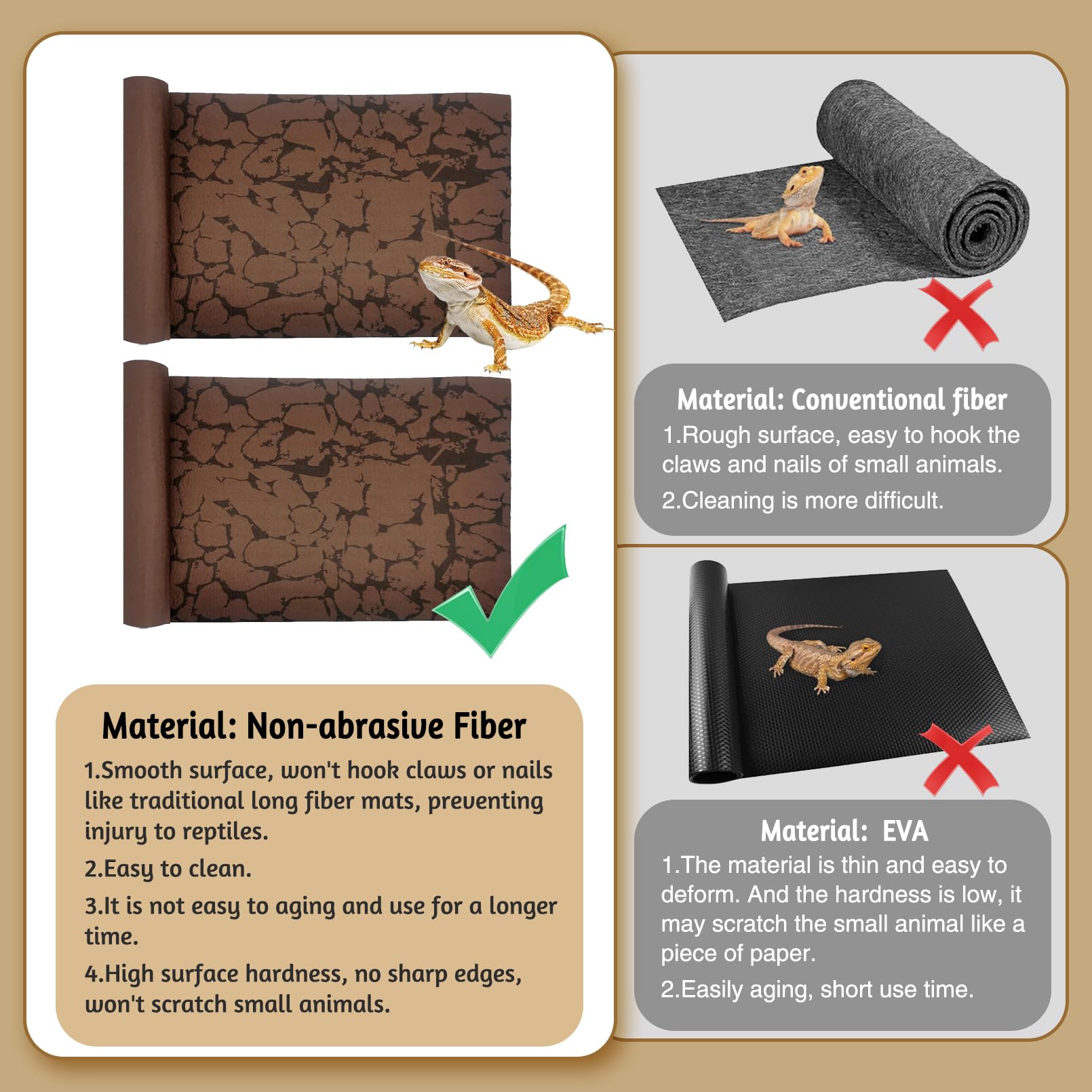 Tfwadmx Reptile Carpet Sand Mat For Bearded Dragon Terrarium Substrate Liner Brown Reversible Lizard Bedding Mats For Cage Leopard Gecko Tortoise Turtle Snake Chameleon With Tweezer 20'X 39'(1 Pcs)