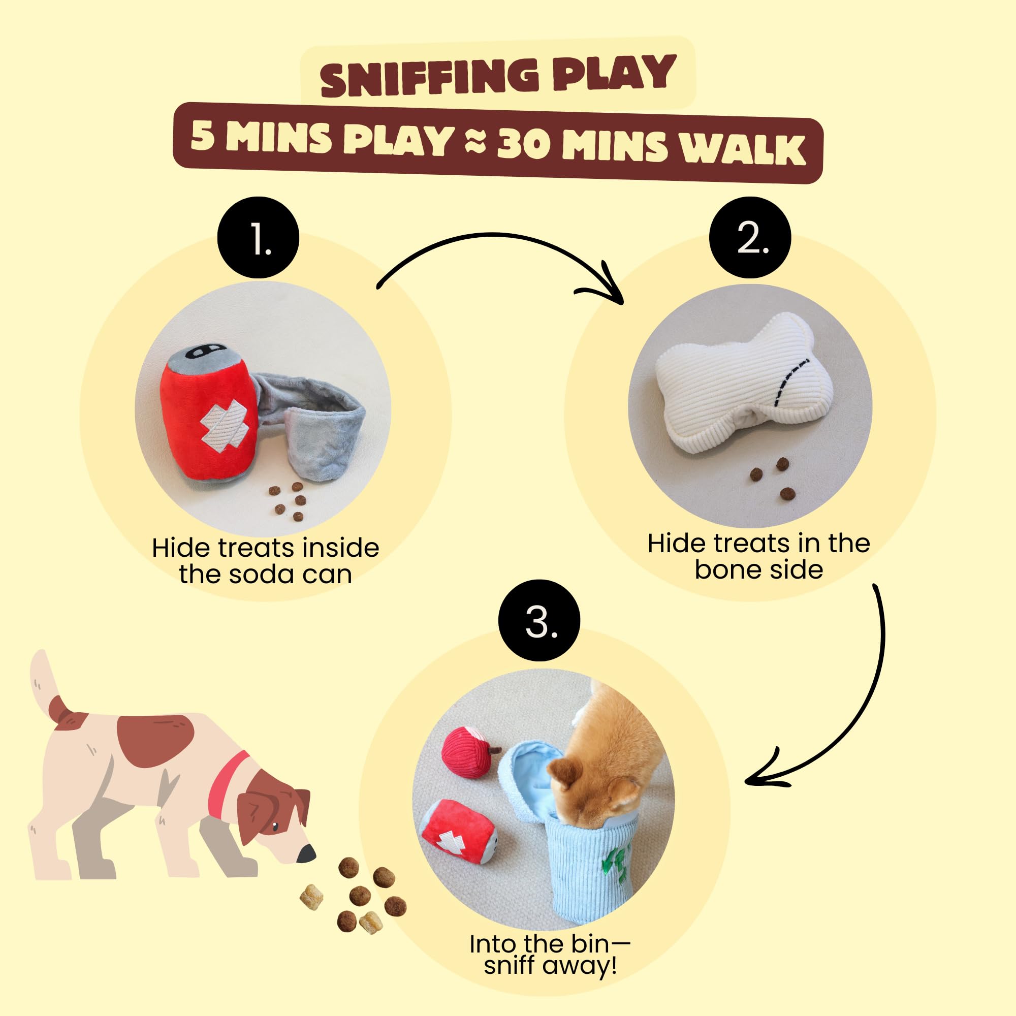 Pawfoo Lab Dog Puzzle Toy - Interactive Snuffle Trash Can, 4-in-1 Chew Toy, Durable Cotton, Squeaky & Crinkle Sounds, for Small to Large Dogs