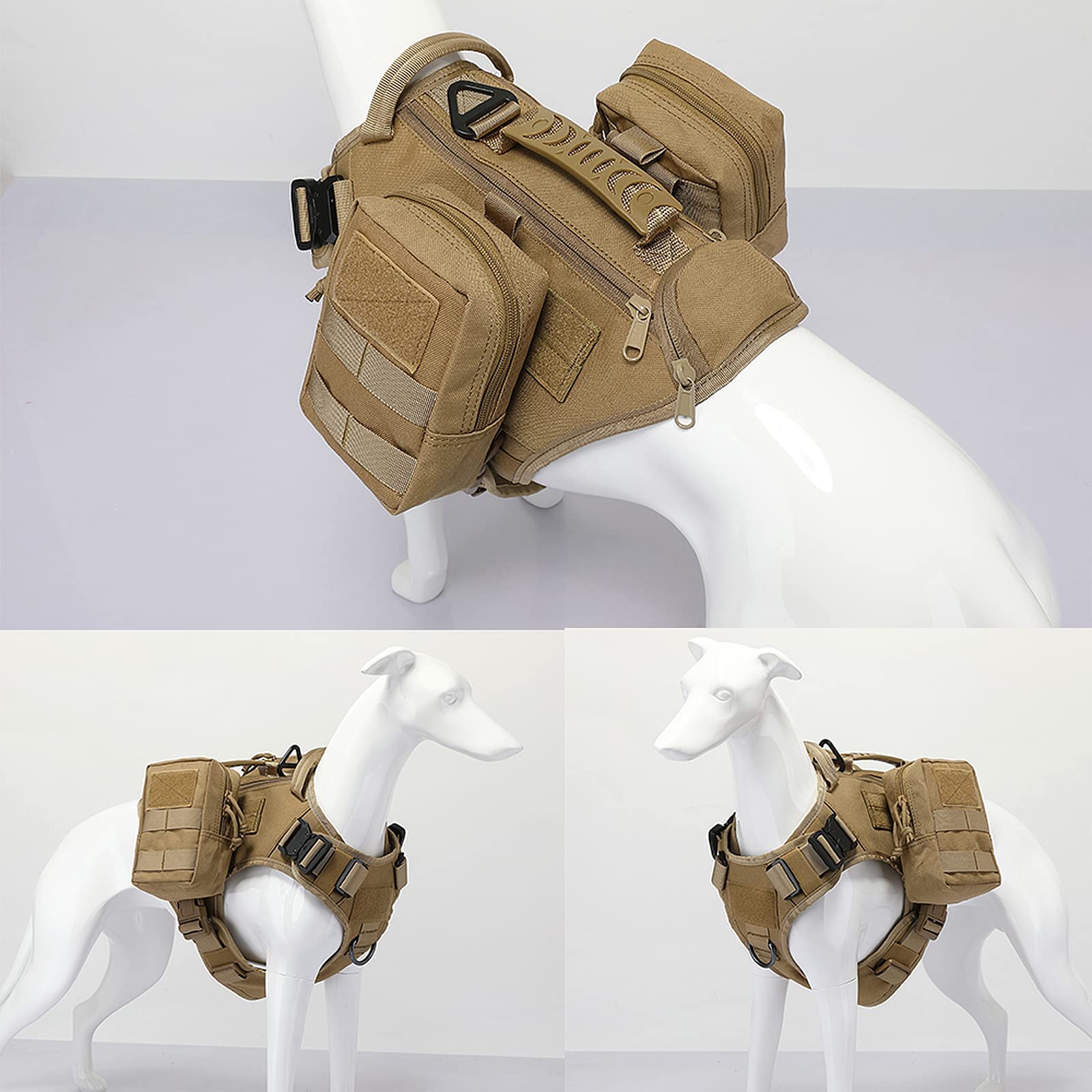 Tactical Dog Harness For Medium And Large Dogs No Pull Adjustable Dog Vest For Training Hunting Walking Military Dog Harness With Handle Service Dog Vest With Molle Panels Khaki,M,With 2 Pouches