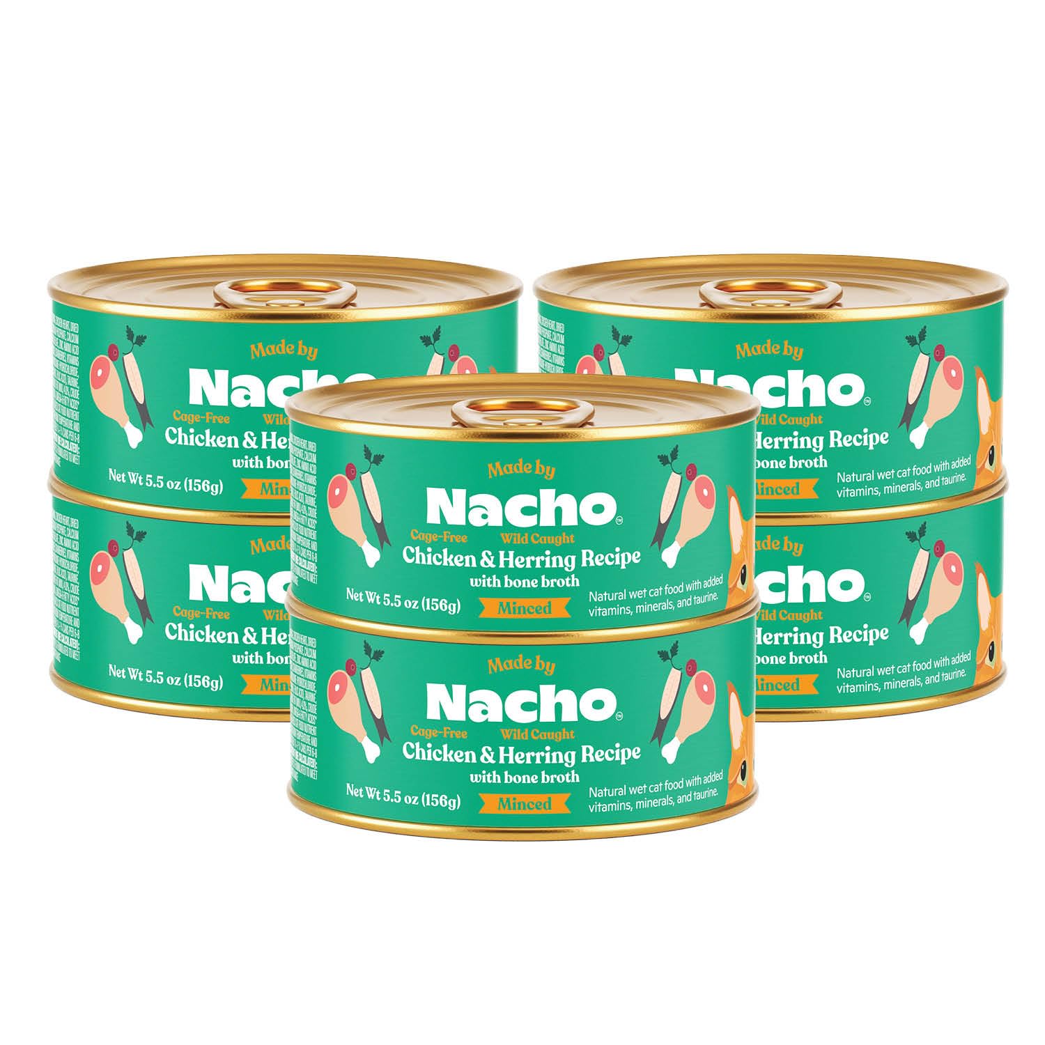 Made by Nacho Wild-Caught Chicken & Herring Recipe with Bone Broth Minced Wet Cat Food, 5.5-oz can, Case of 6