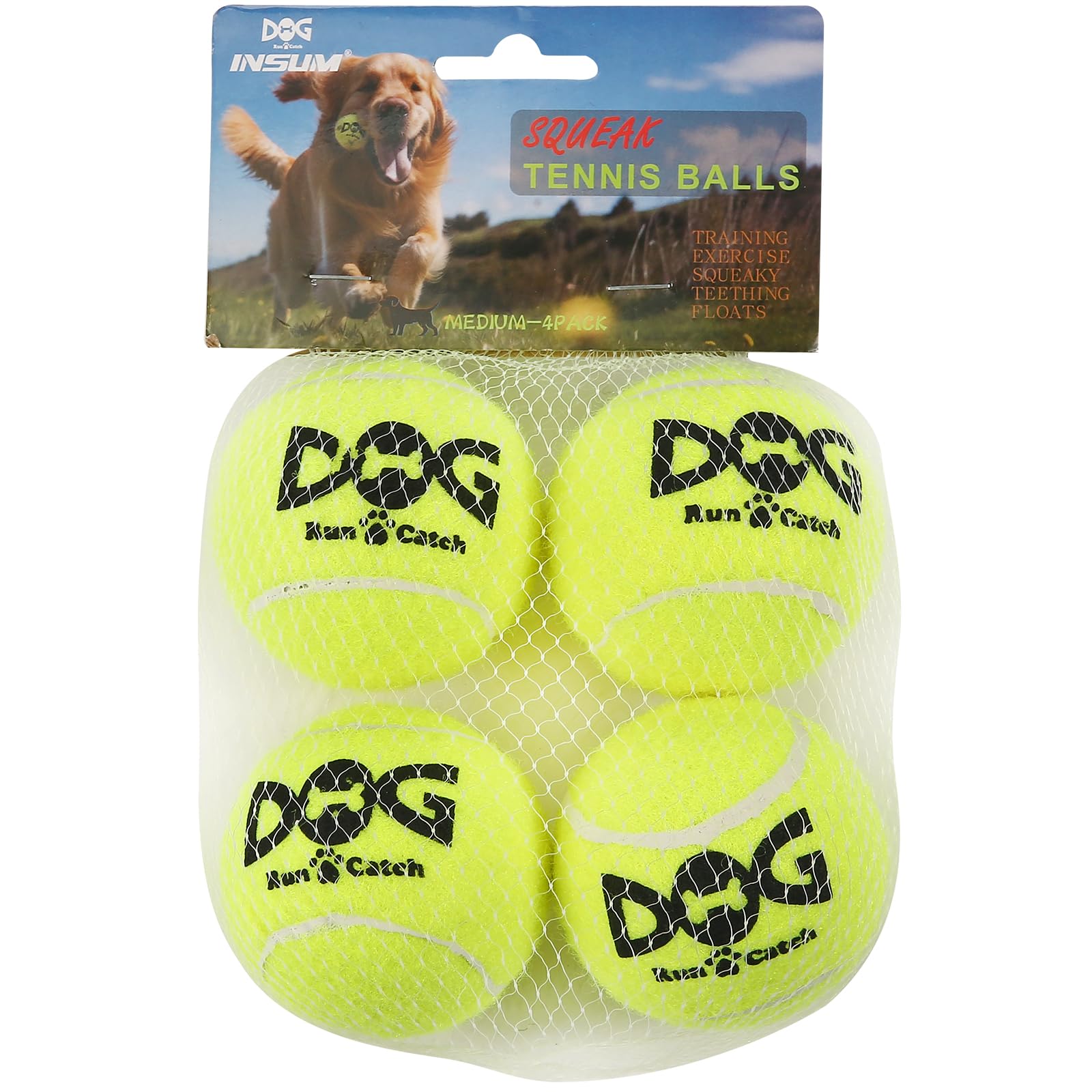 Insum Squeaky Dog Balls - Squeaky Tennis Balls For Dogs, Yellow | Small - 2.0'', 4Pack