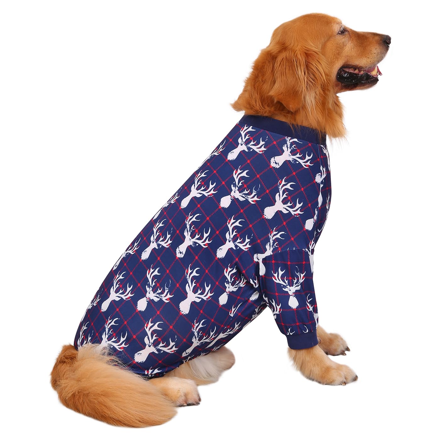 HDE Dog Pajamas One Piece Jumpsuit Lightweight Dog PJs Shirt for M-3XL Dogs Reindeer - M