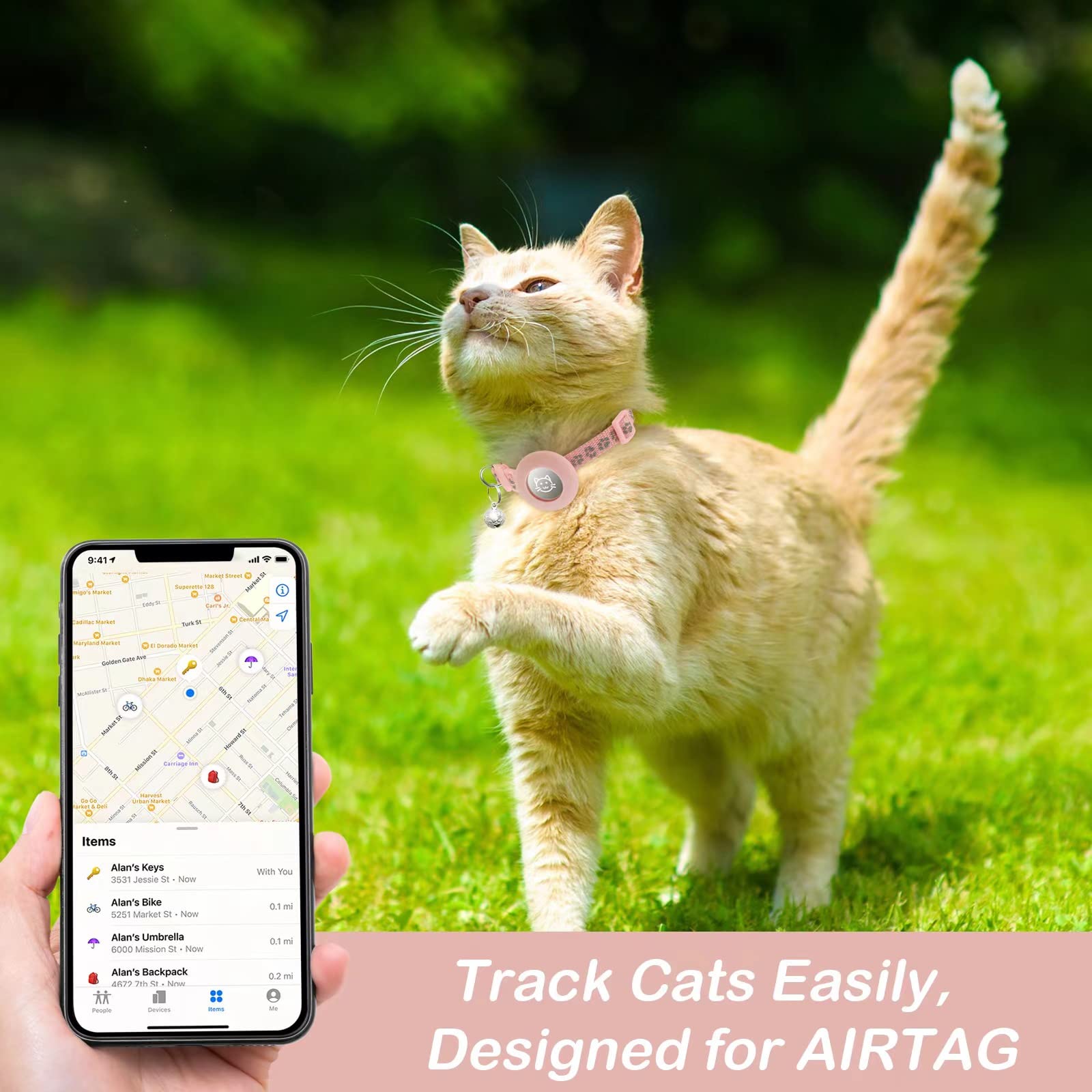 2 Pack Airtag Cat Collar Breakaway With Bell,Reflective Kitten Collar With Apple Airtag Cat Collar Holder,Adjustable 7-12In,Safe