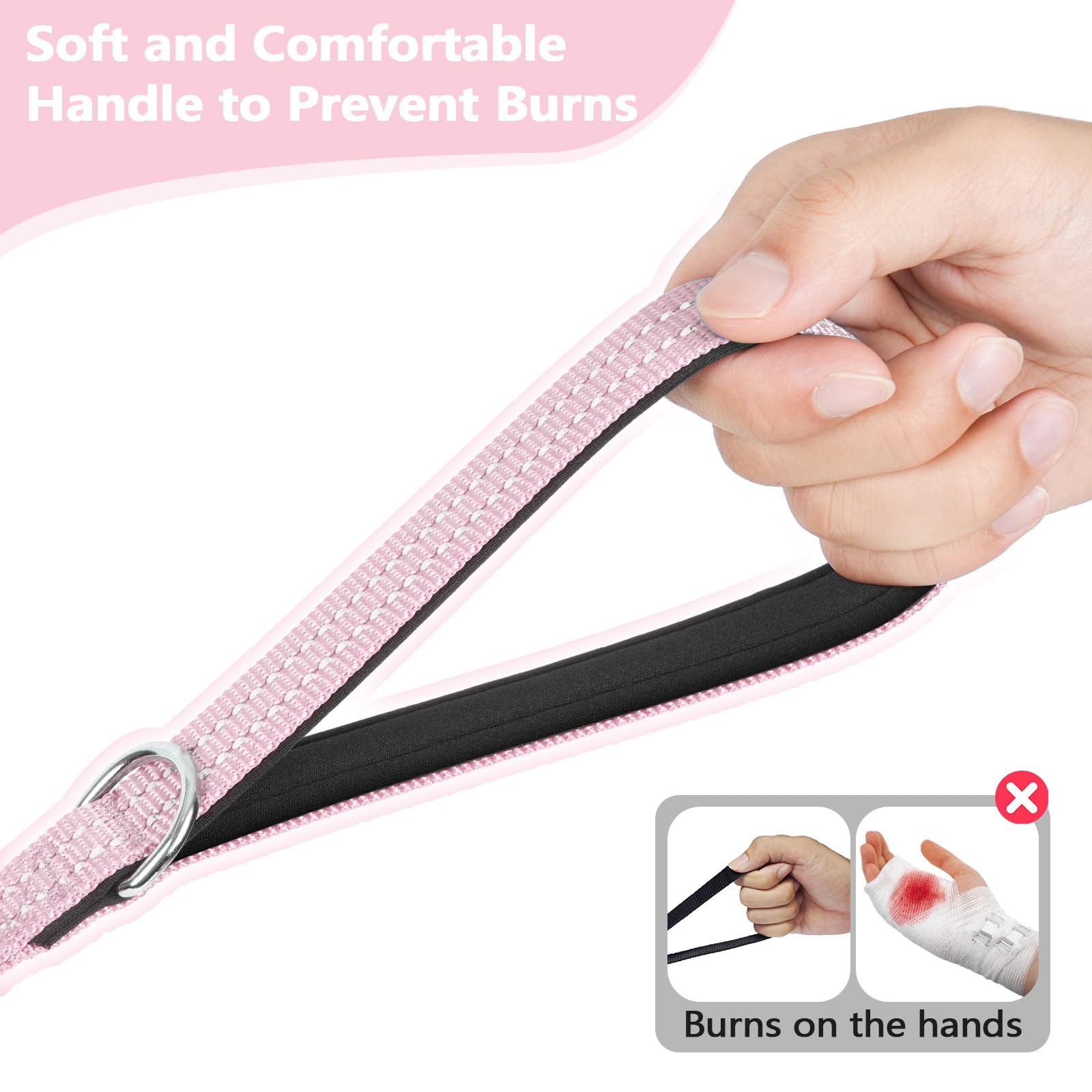 Xiaz 50 Feet Dog Training Leash, Nylon, Pink, Reflective, Padded Handle, 550 Lbs Bearing, Lightweight Suitable For Small, Medium