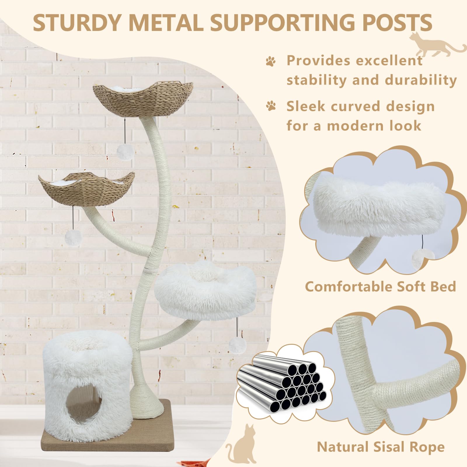 Kulamoon 63    Tall Cat Tree Tower For Indoor Cats, Multi-Level Large Cat Climbing Furniture With Scratching Posts, Soft Perch,