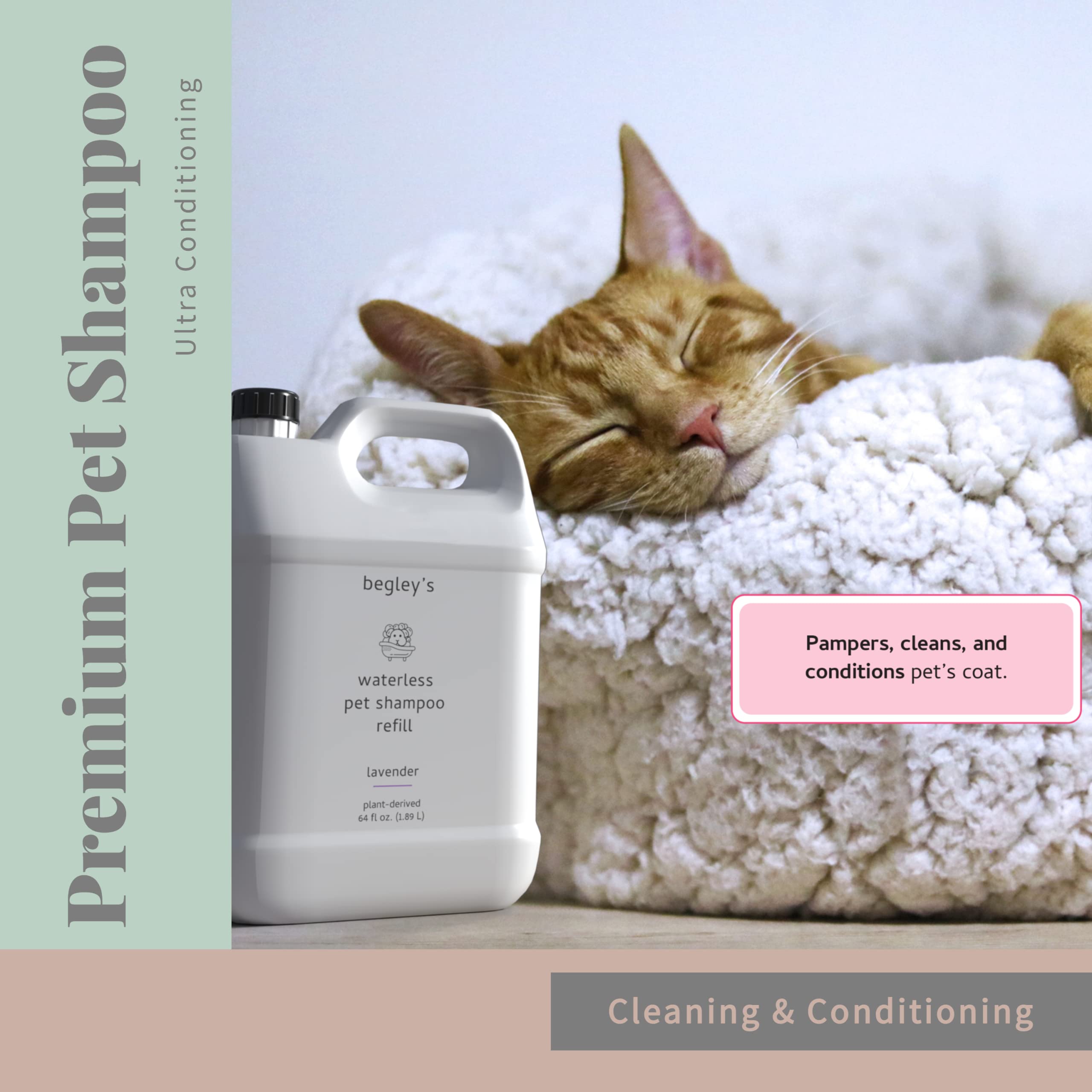 Begleys No Rinse Waterless Pet Shampoo, Bathless Cleaning, Deodorizing, And Odor Removal For A Shiny, Fresh Smelling Coat - Effe