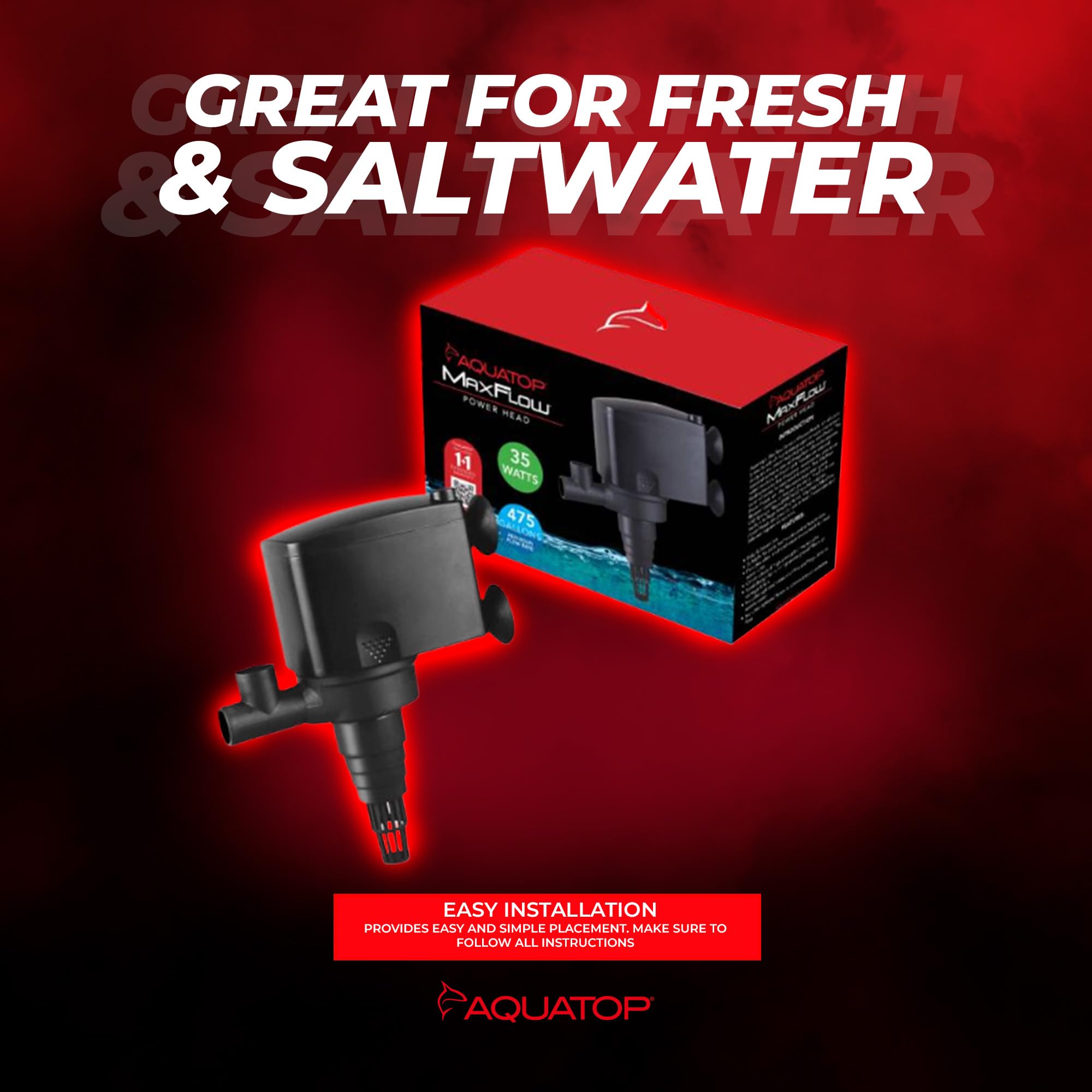 Aquatop Maxflow Submersible Aquarium Power Head - Ideal For Freshwater And Saltwater Environments - High-Impact Abs For Durability