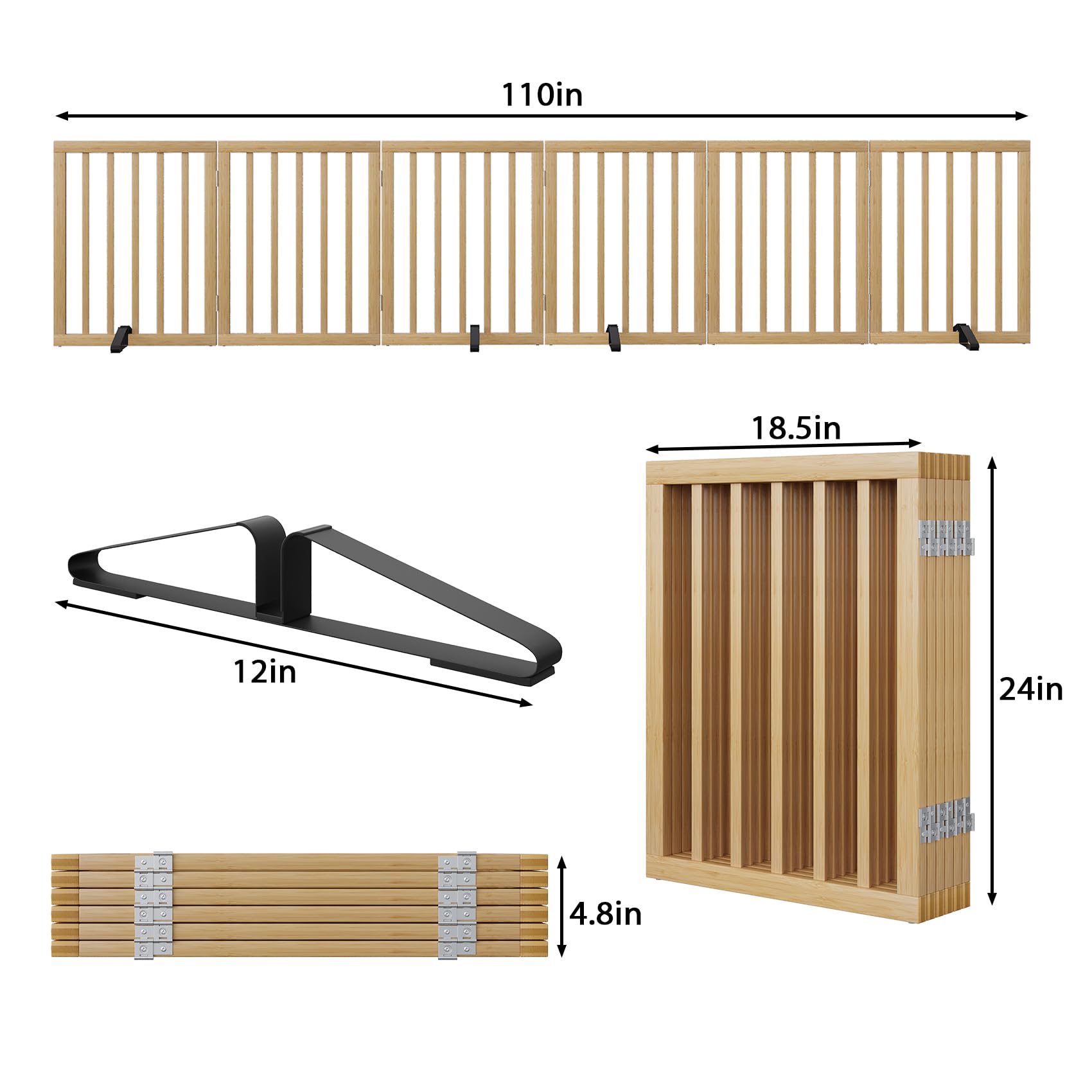 Mino Kesper Extra Wide Dog Gates for Doorways, Bamboo Dog Gates for The House Stairs, Freestanding Pet Gates for Dogs, Doogie Pu
