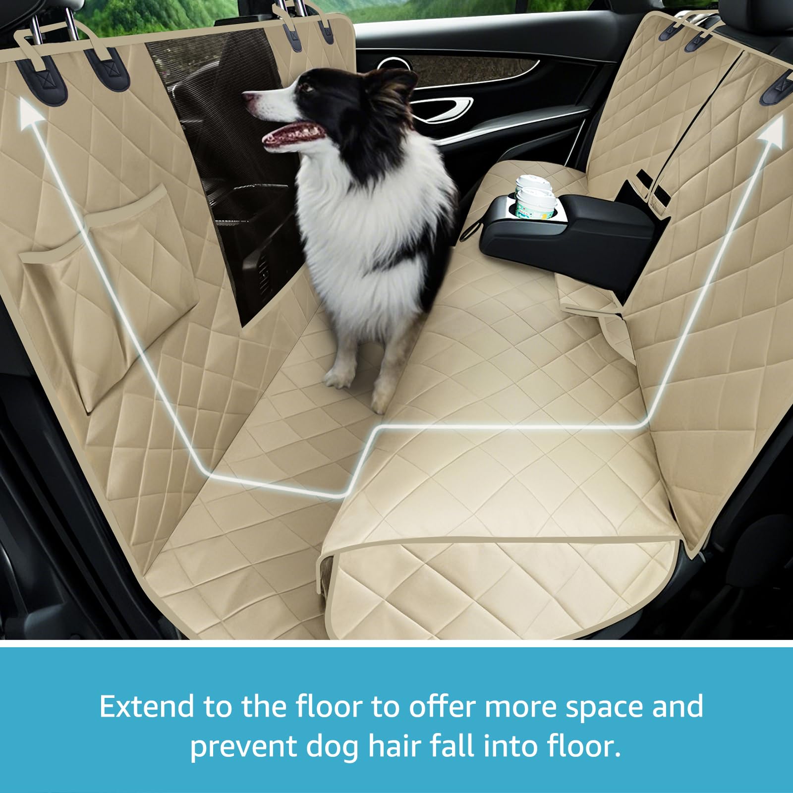 Lassie 4 In 1 Full Coverage Dog Car Floor Hammock,100% Waterproof Dog Car Seat Covers For Back Seat With Mesh Window For Sedans,