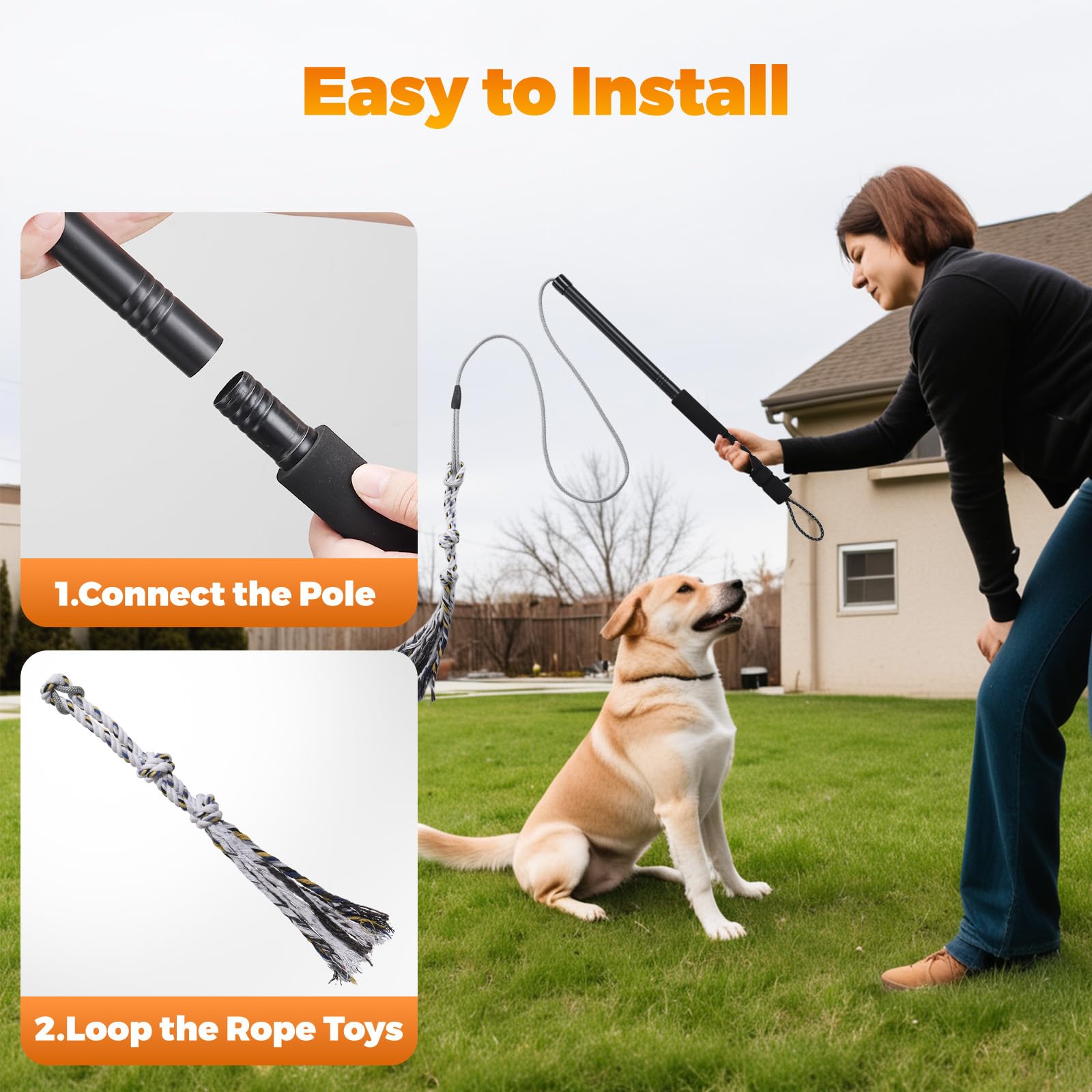 Pragmatist Outdoor Flirt Pole For Dog, Detachable Dog Flirt Pole Heavy Duty Sturdy Pet Toys For Outdoor Exercise & Training Dura