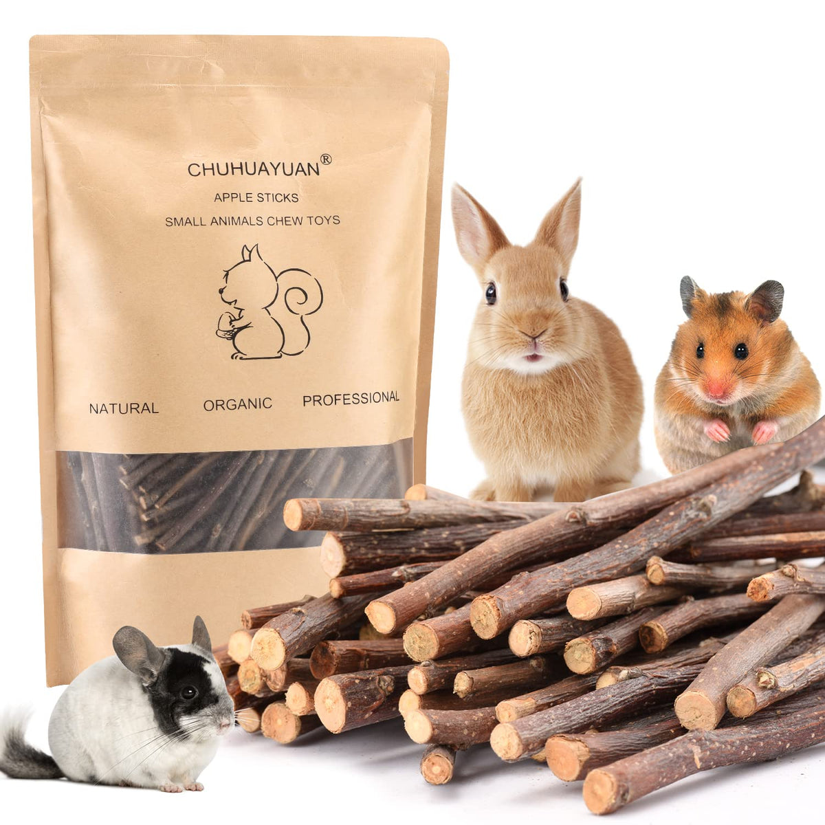 Chuhuayuan Natural Apple Sticks, 300G Treats Food For Small Animals, Chew Toys For Chinchilla Guinea Pigs Rabbit Squirrel Hamster Bunny