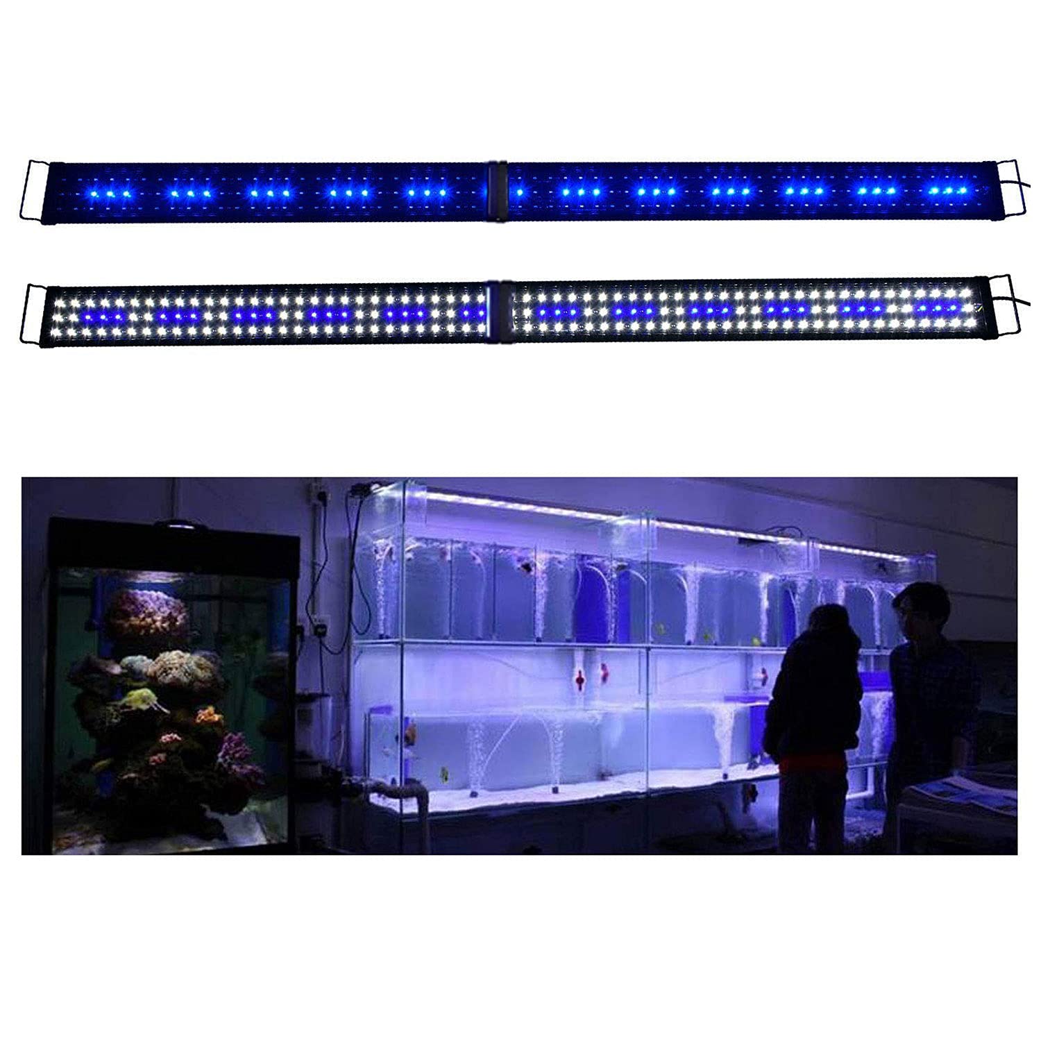 Kzkr Led Aquarium Hood Lighting 72-78 Inch Fish Tank Light Lamp For Freshwater Marine Saltwater Blue And White Decorations Light