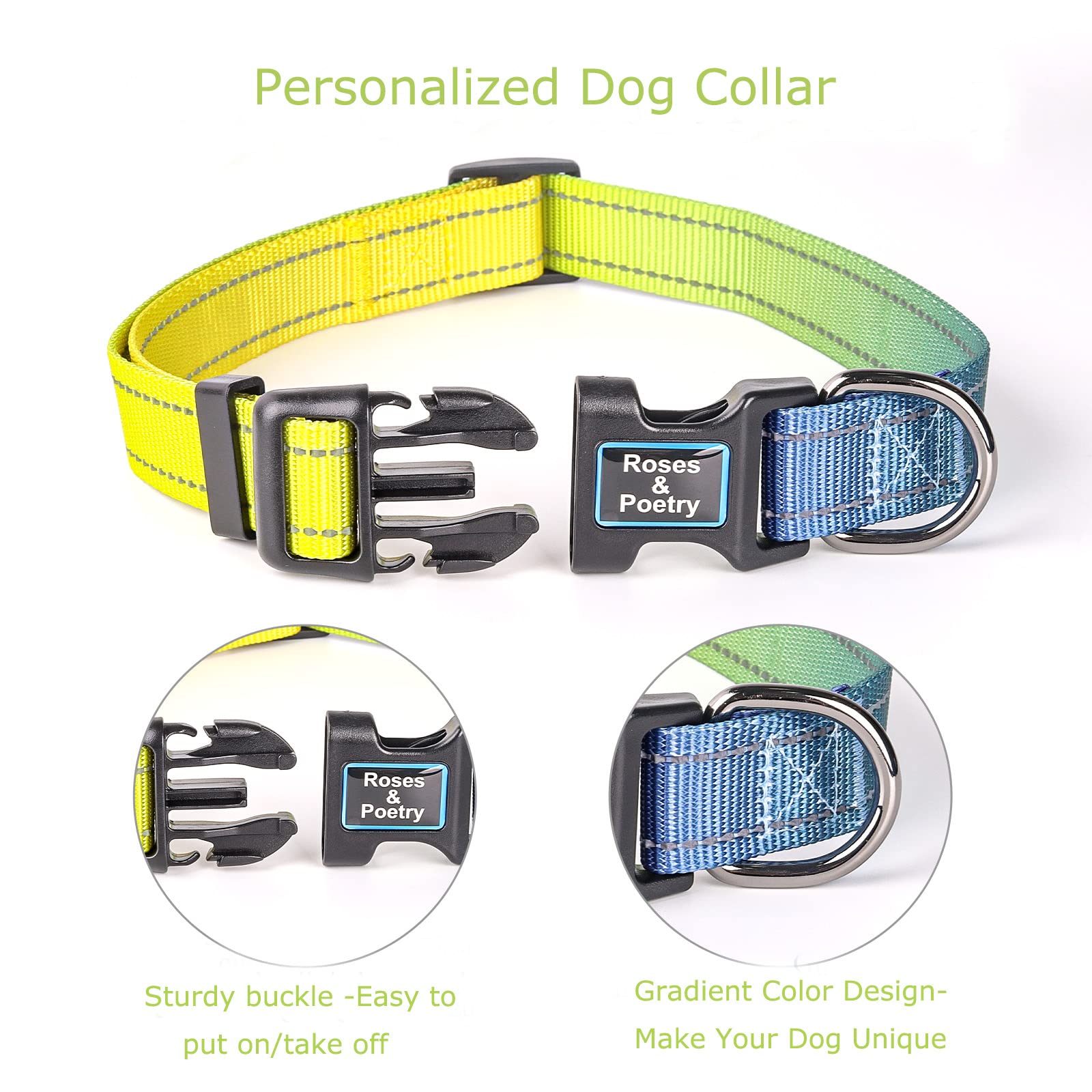 Roses&Poetry Reflective Dog Collar And Leash Set With Gradient Amber, Adjustable Durable Puppy Collars Leash For Extra Small Dog