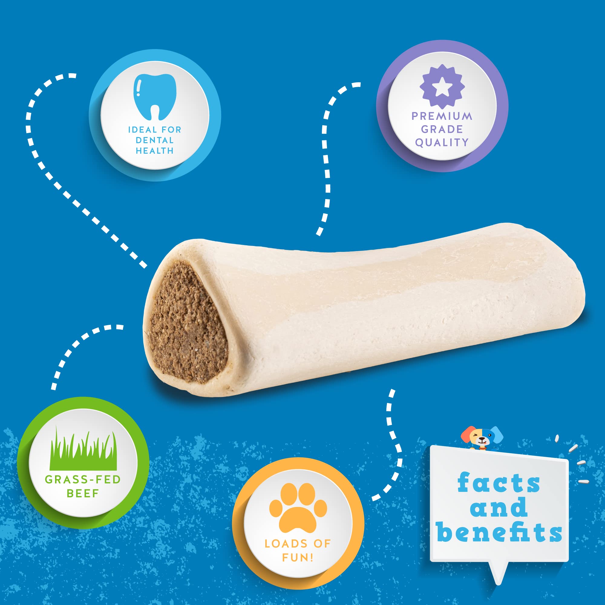 Jack&Pup 5-6 Filled Dog Bones for Large Dogs, Flavored Shin Dog Bones Long Lasting, Stuffed Bone for Dogs, High Protein, Bacon a