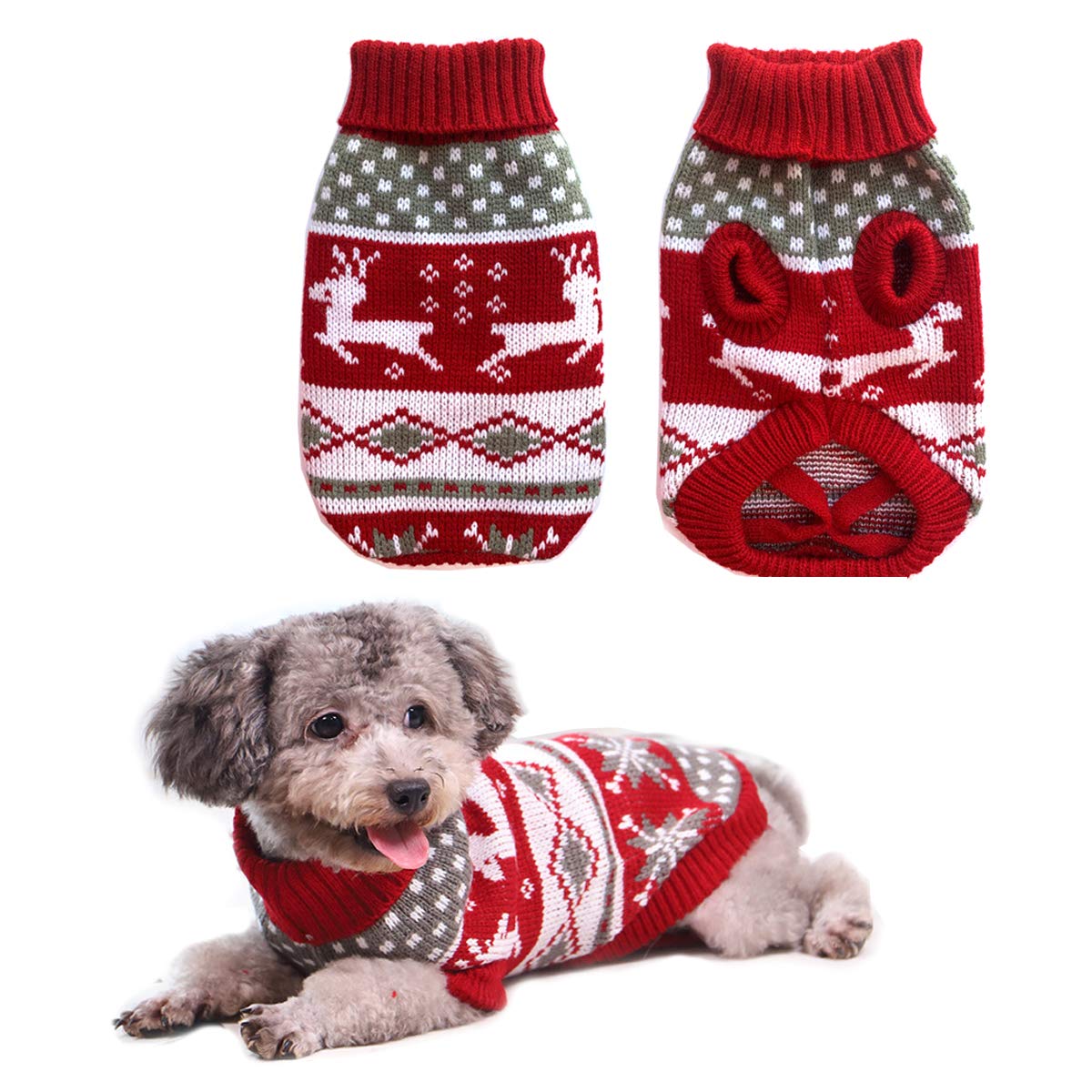 Vehomy Dog Christmas Sweaters Pet Winter Knitwear Xmas Clothes Classic Warm Coats Reindeer Snowflake Argyle Sweater For Kitty Puppy Cat-L