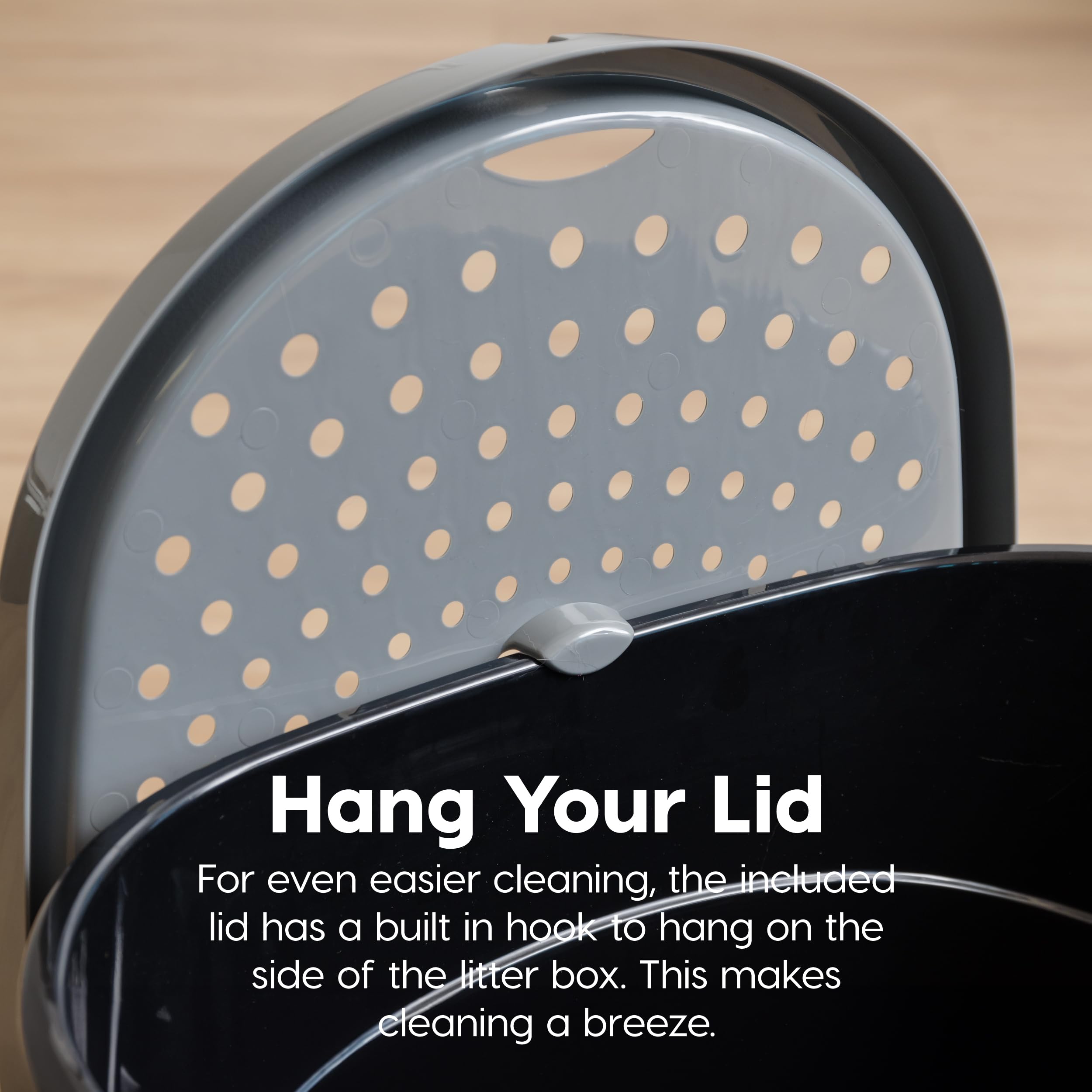 Iris Usa Cat Litter Box, Large Top Entry With Litter Catching Lid And Scoop, Dog Proof, Enclosed Cat Litter Box, Black/Gray