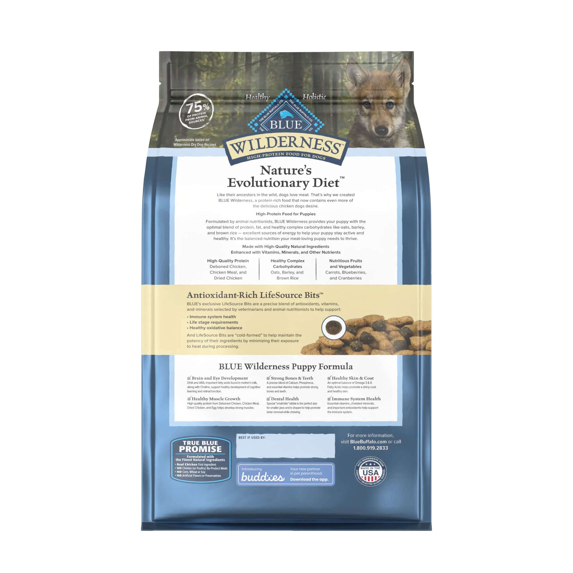 Blue Buffalo Wilderness High-Protein Natural Dry Food for Puppies, Chicken Recipe, 4.5-lb. Bag