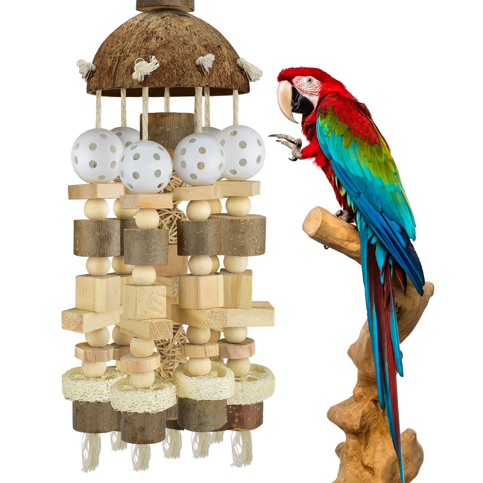 Katumo Bird Parrot Toy, Large Parrot Toy Natural Wooden Blocks Bird Chewing Toy Parrot Cage Bite Toy Suits For African Grey Cockatoos Amazon Parrots Ect Large Medium Parrot Birds