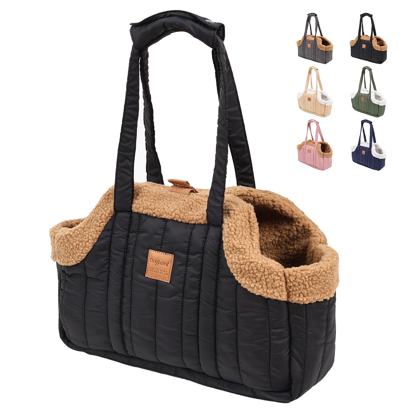ETIAL Small Dog Carrier Purse, Winter Fleece Warm Dog Tote Bag Carrier with Secure Harness Clip for Puppy Kitten, Waterproof Pet