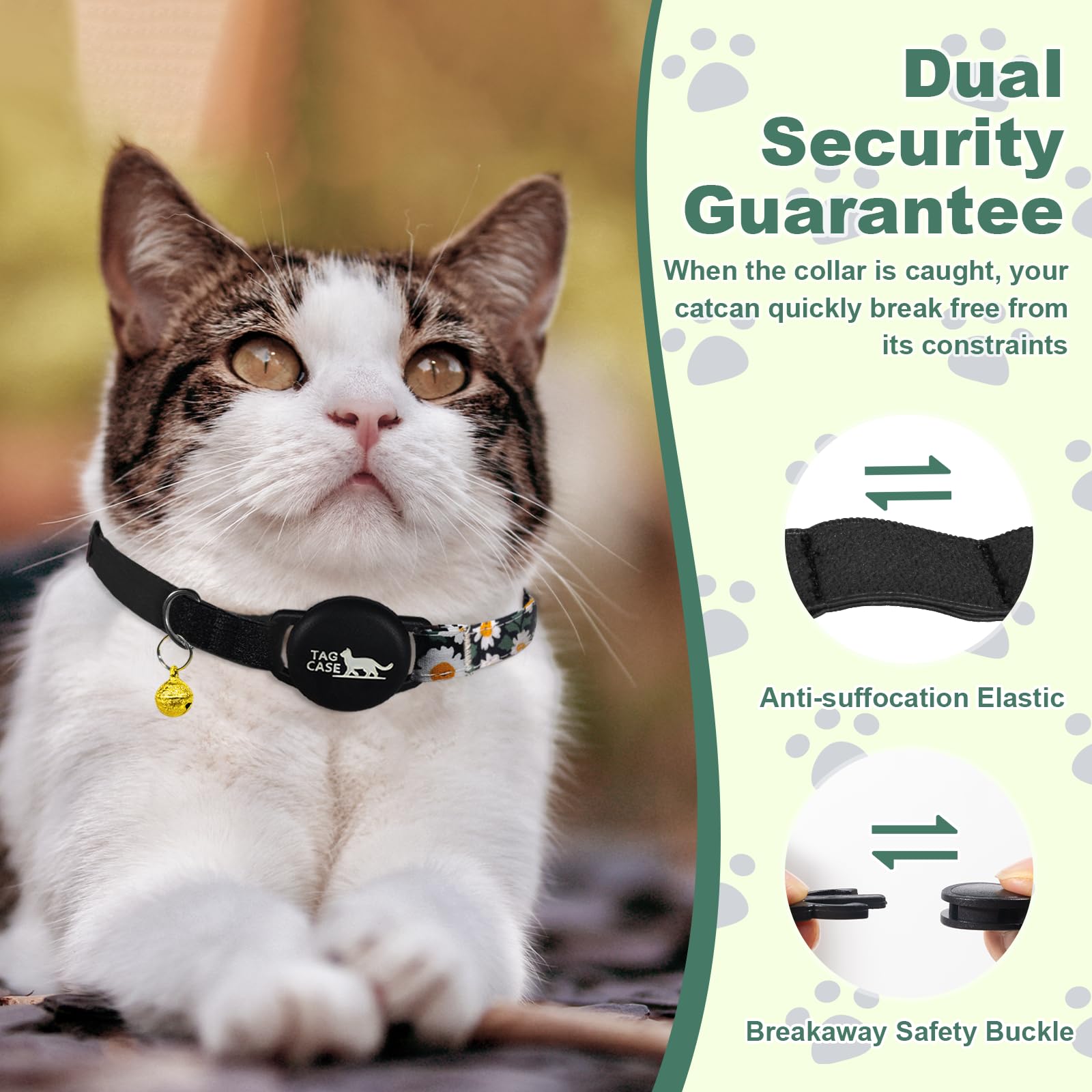 Airtag Cat Collar - Reflective & Luminous Cat Collar With Bells & Waterproof Airtag Holder,Safety Elastic Band & Breakaway Cat T