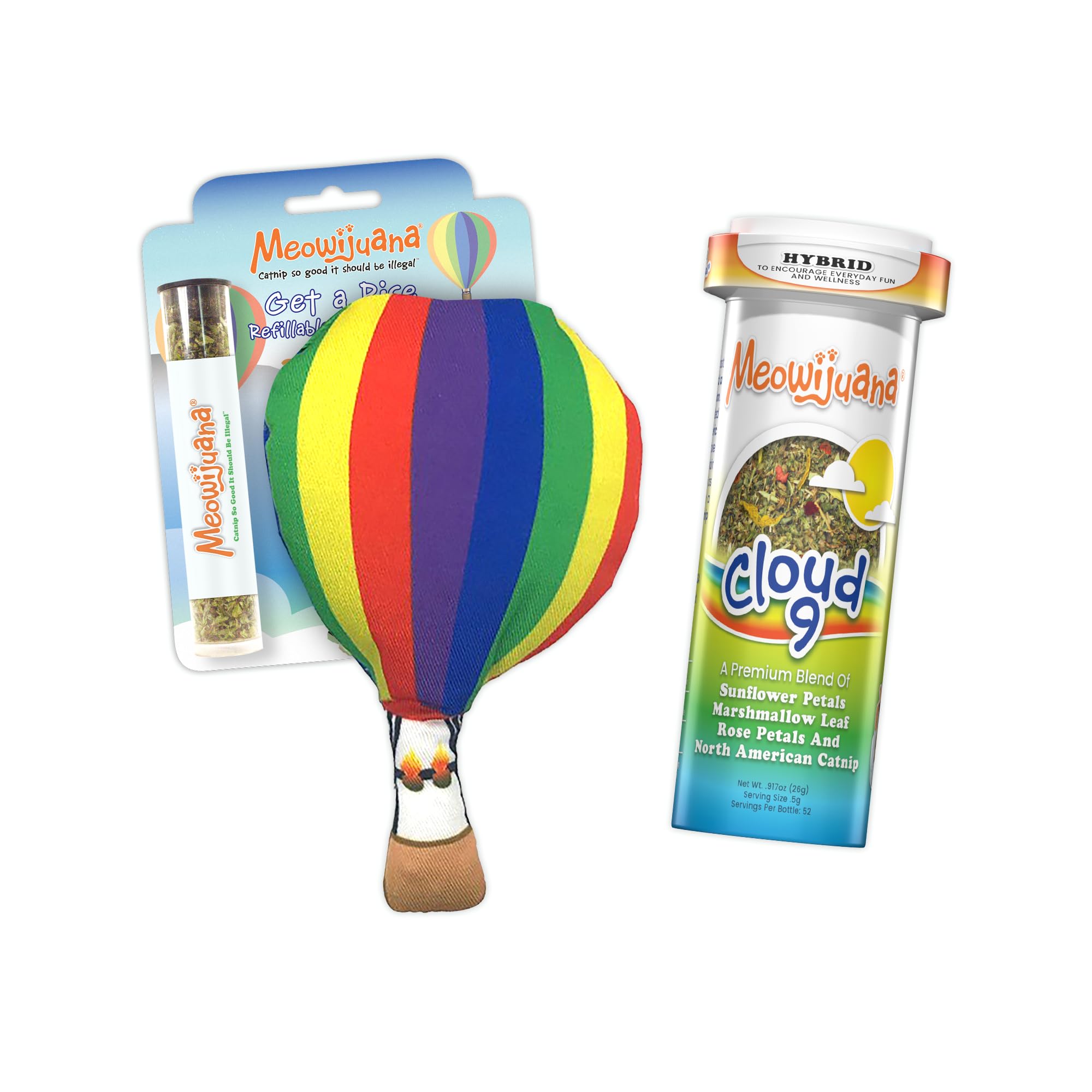 Meowijuana Get a Rise Bundle | Get a Rise Refillable Balloon Toy and Cloud 9 Catnip Blend | Promotes Play and Cat Health | Inclu