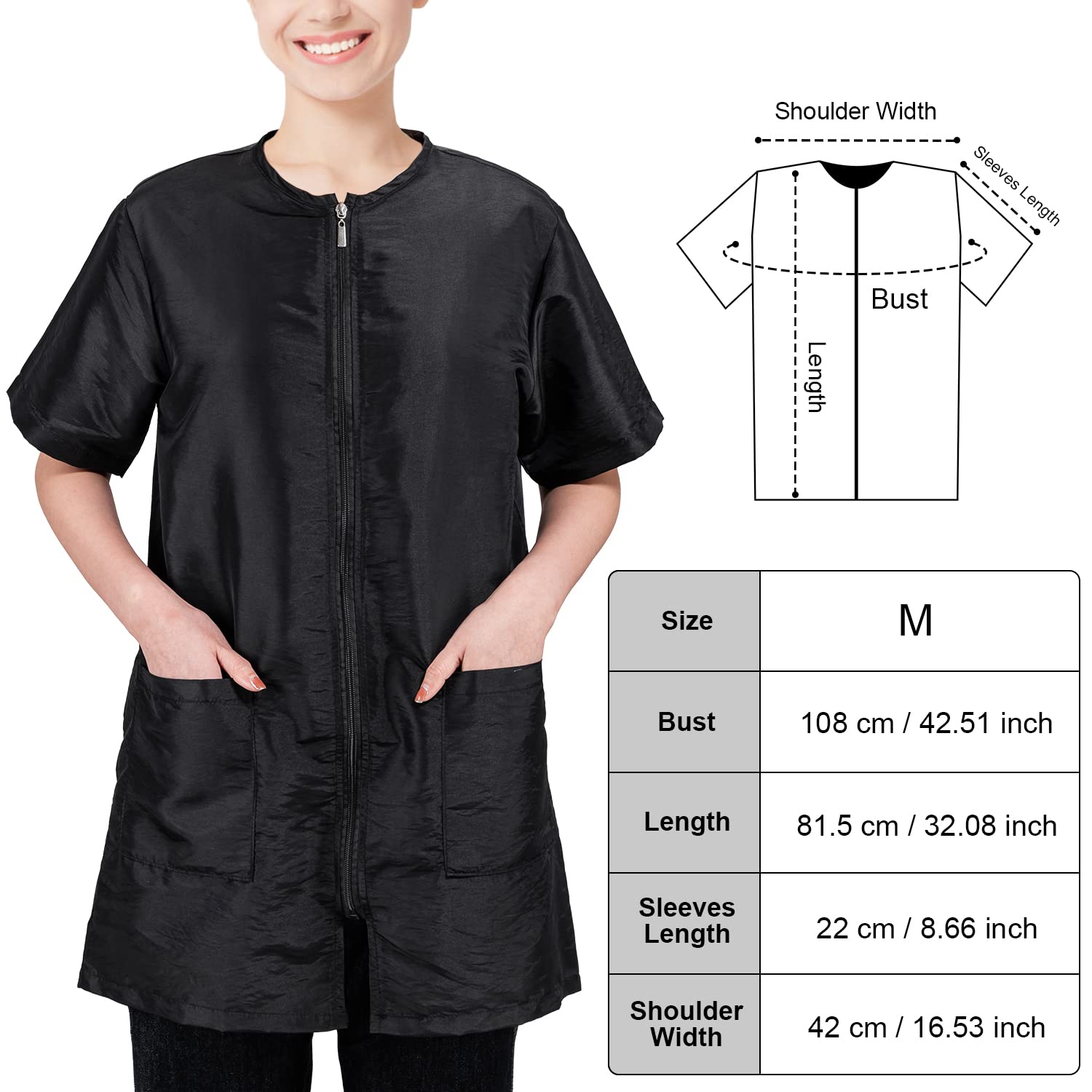 Noverlife Black Pet Grooming Workwear With Full Zipper, M Size, Anti-Static Dog Bathing Work Clothes Hairdresser Uniform With Pockets, Lightweight Pet Groomer Jacket Cosmetologist Smock For Women Men