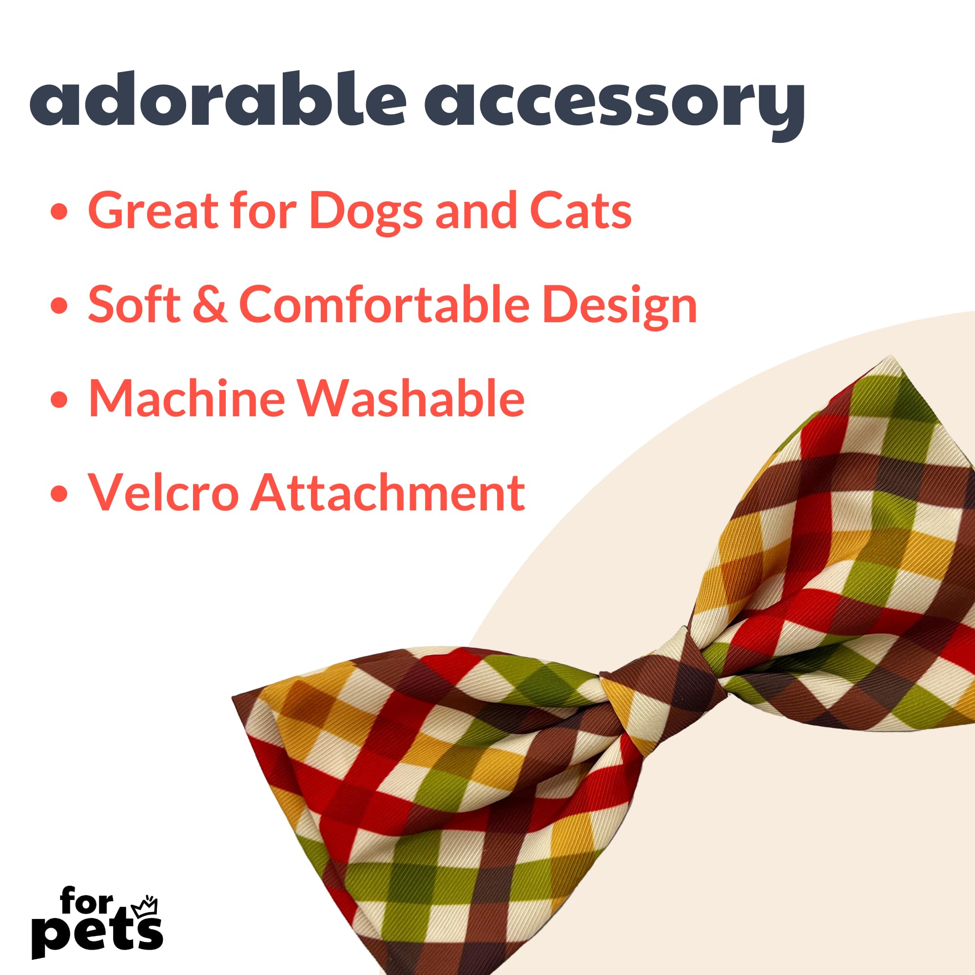 Huxley & Kent Harvest Check Bow Tie For Pets - Fun, Comfortable, And Durable Bow Tie Collar Attachment For Dogs & Cats - Small