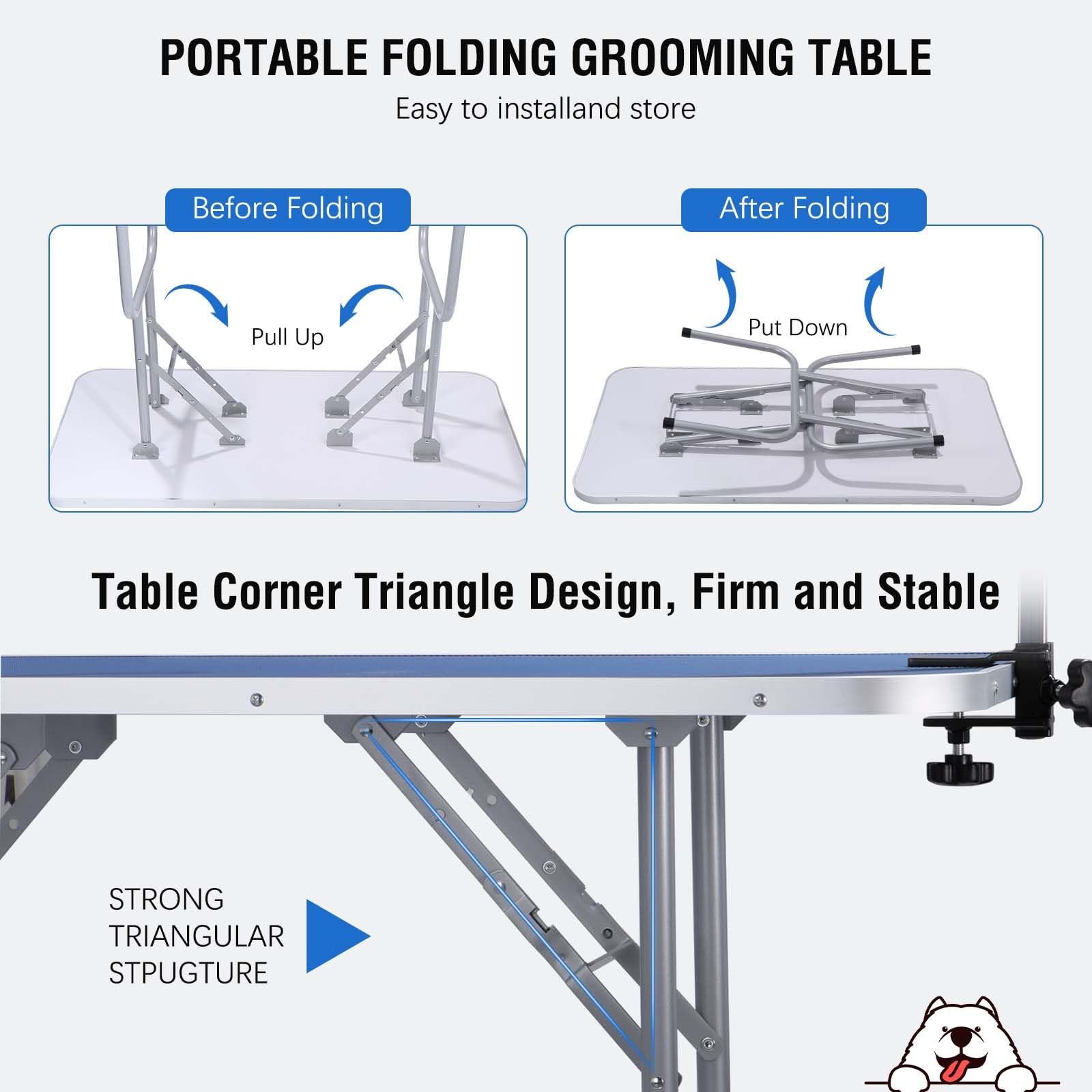Unovivy 42-Inch Dog/Pet Grooming Table Foldable Height Adjustable, Portable Dog Grooming Table With Arm Noose & Mesh Tray, Maxim