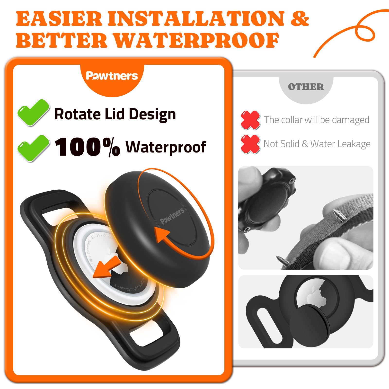 Waterproof Airtag Dog Collar Holder: 2 Pack Soft Silicone Air Tag Holder For Pet Dogs Cats Collar, Ipx8 Waterproof Airtag Dog Tr