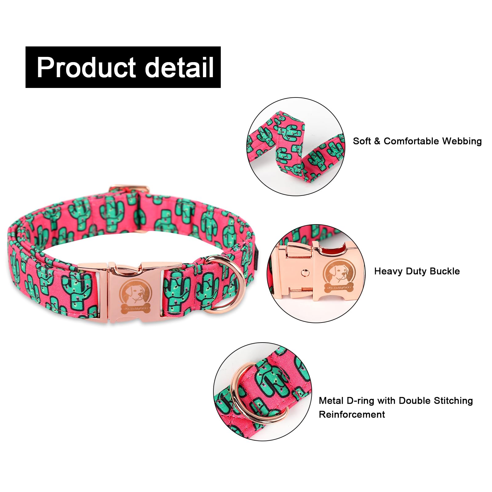 Mr. Chubbyface Spring Summer Dog Collar, Cute Pink Cactus Pattern Dog Collars, Durable Female Male Pet Collars For Small Medium