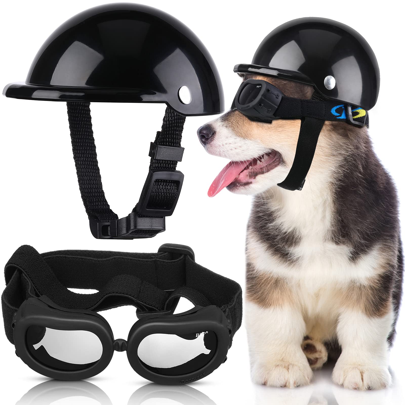 Frienda Dog Helmet And Goggles, Uv Protection Doggy Sunglasses And 4 Inch Padded Puppy Motorcycle Helmet Adorable Dog Goggles Wi