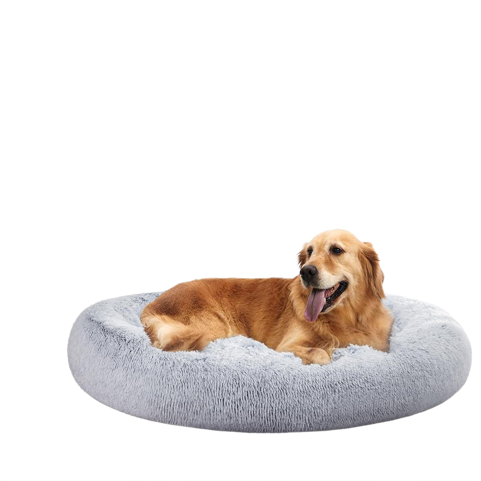 Amazon Basics Donut Pet Bolster Faux Fur Bed for Dog, Grey, 45'' x 45''