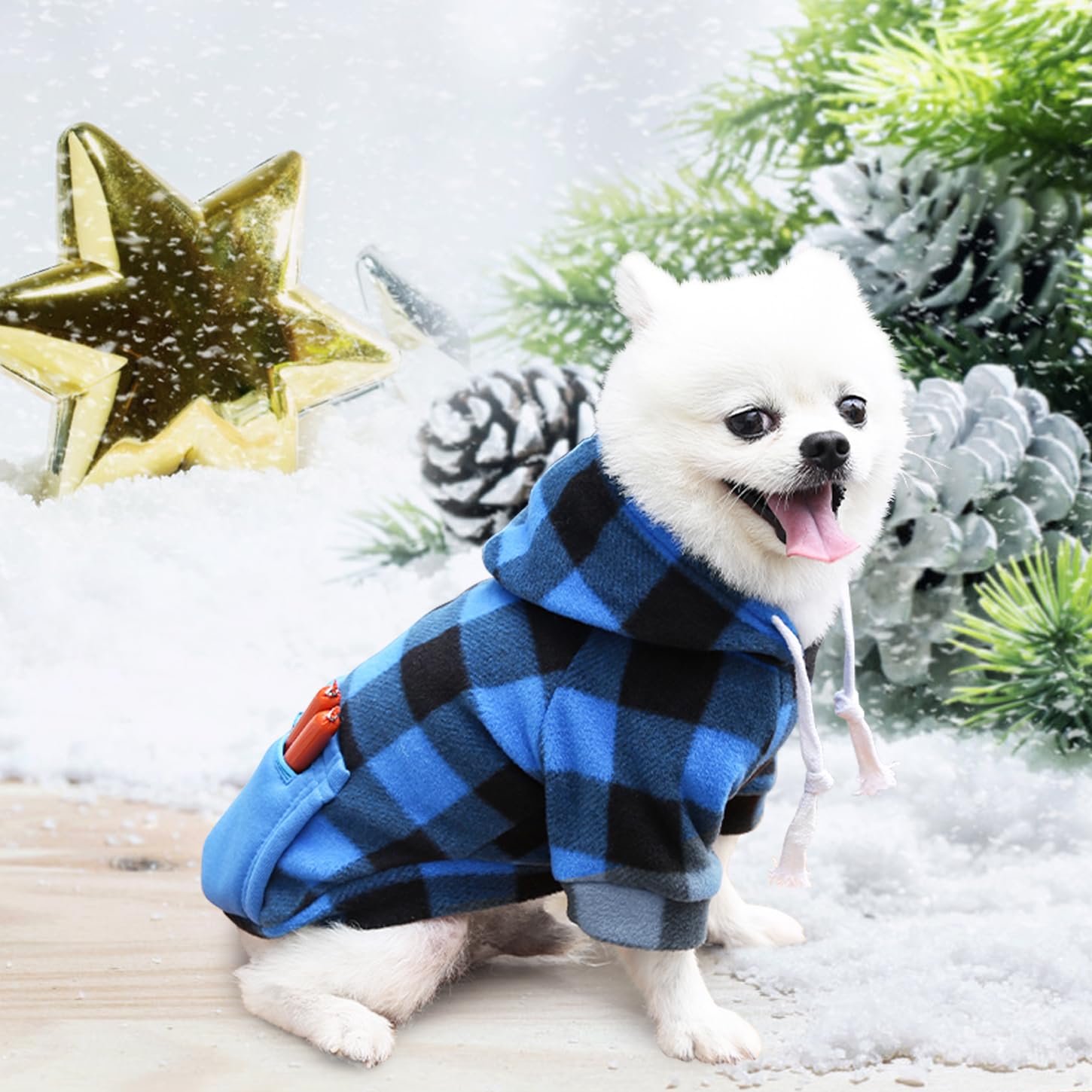 Mrcopetal Plaid Dog Hoodie Sweatshirt Puppy Sweater - Soft Brushed Fleece With Zipper Pocket - Winter Coat Cotton Pet Hoodie - S