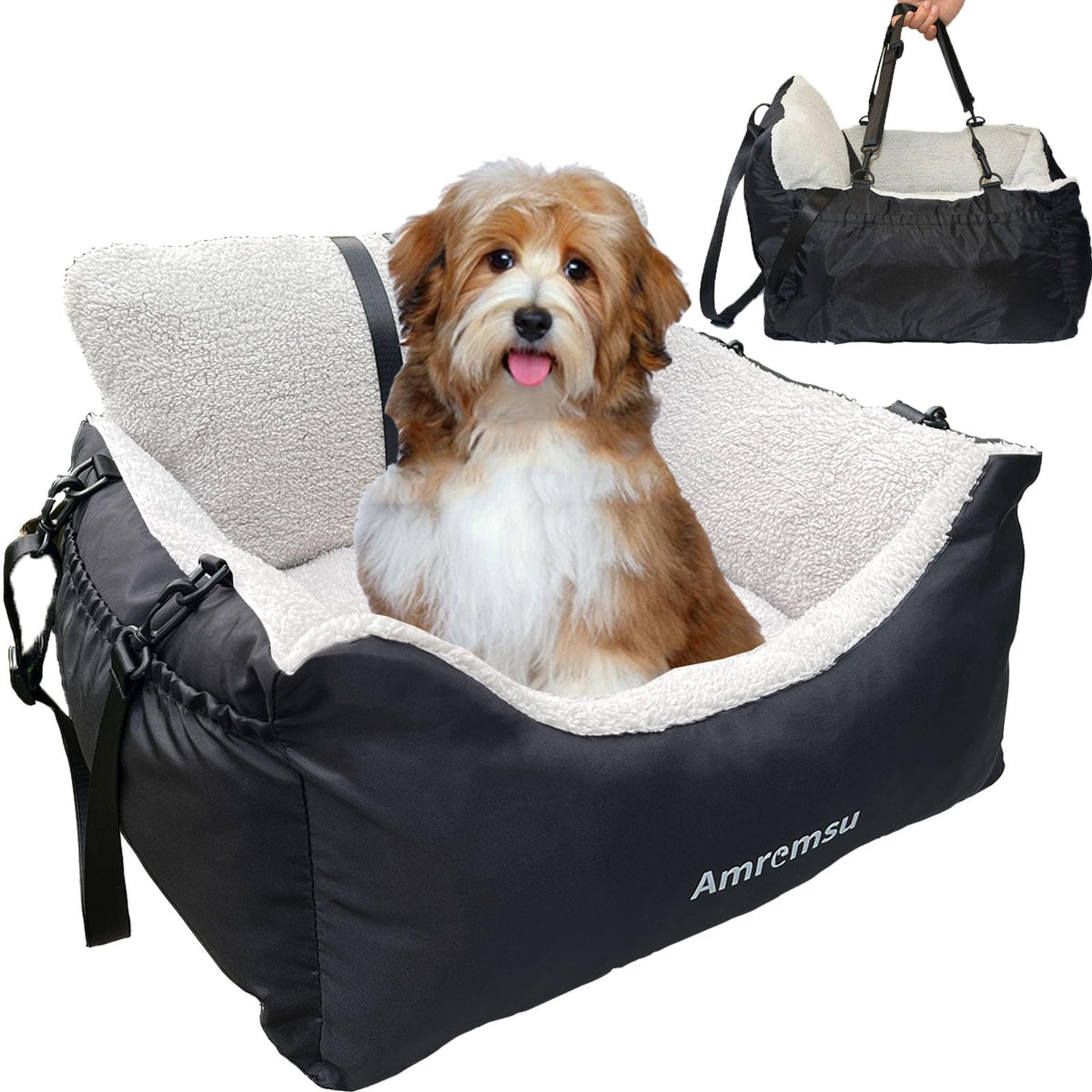 Small Dogs Car Seat,Fully Detachable And Washable Ultra Soft Car Travel Bed, With Clip-On,Two Portable Handle And Storage Pockets Puppy Dog Booster Seats,Portable Dogcar Travel Carrier Bed