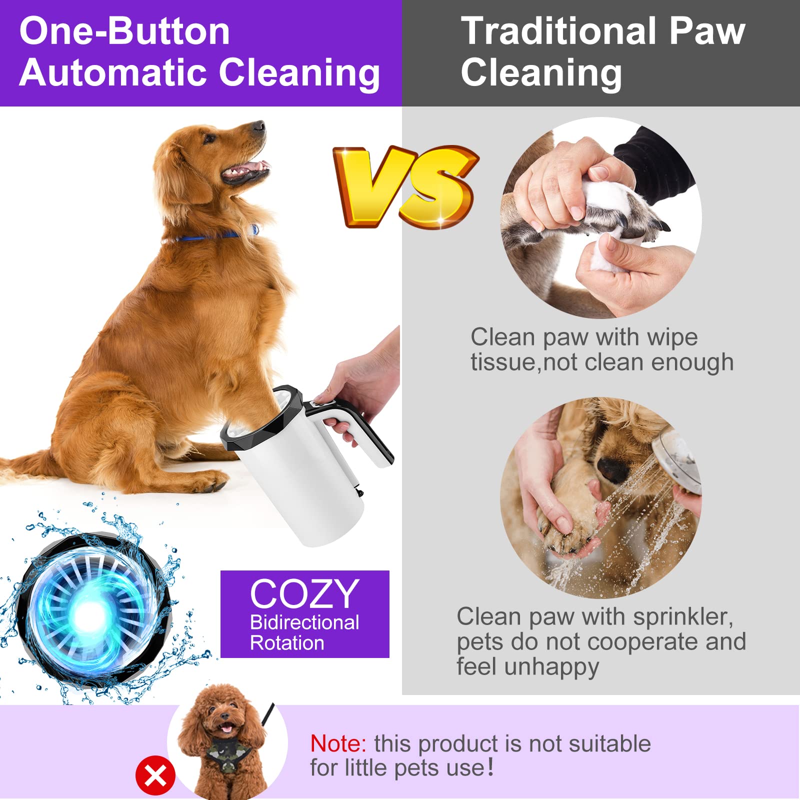 MYPIN Rechargeable Automatic Dog Paw Cleaner, Black - Portable Pet Paw Washer Cup with Soft Silicone Brush, 7.4V High Power, Sui
