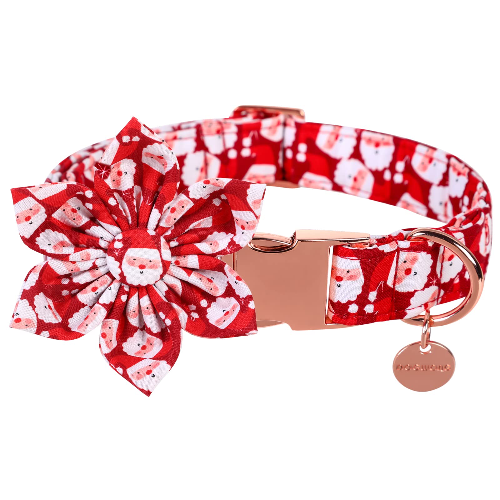 Dogwong Christmas Dog Collar With Flower, Red Santa Claus Dog Collar Soft Durable Adjustable Cotton Puppy Collar For Small Mediu