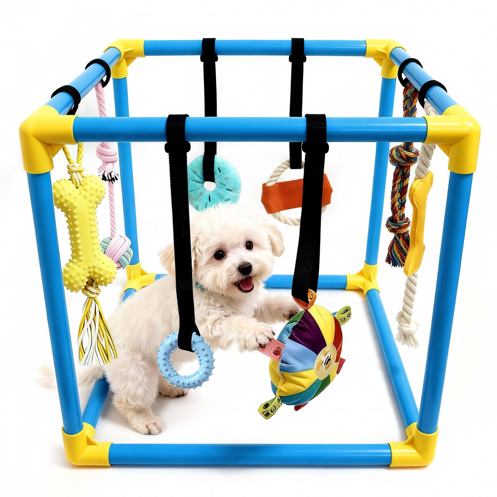 LemSen Puppy Play Gym with 8 Hanging Toys - Indoor Jungle Gym for Small Dogs, Interactive Enrichment Activity Center for Puppies